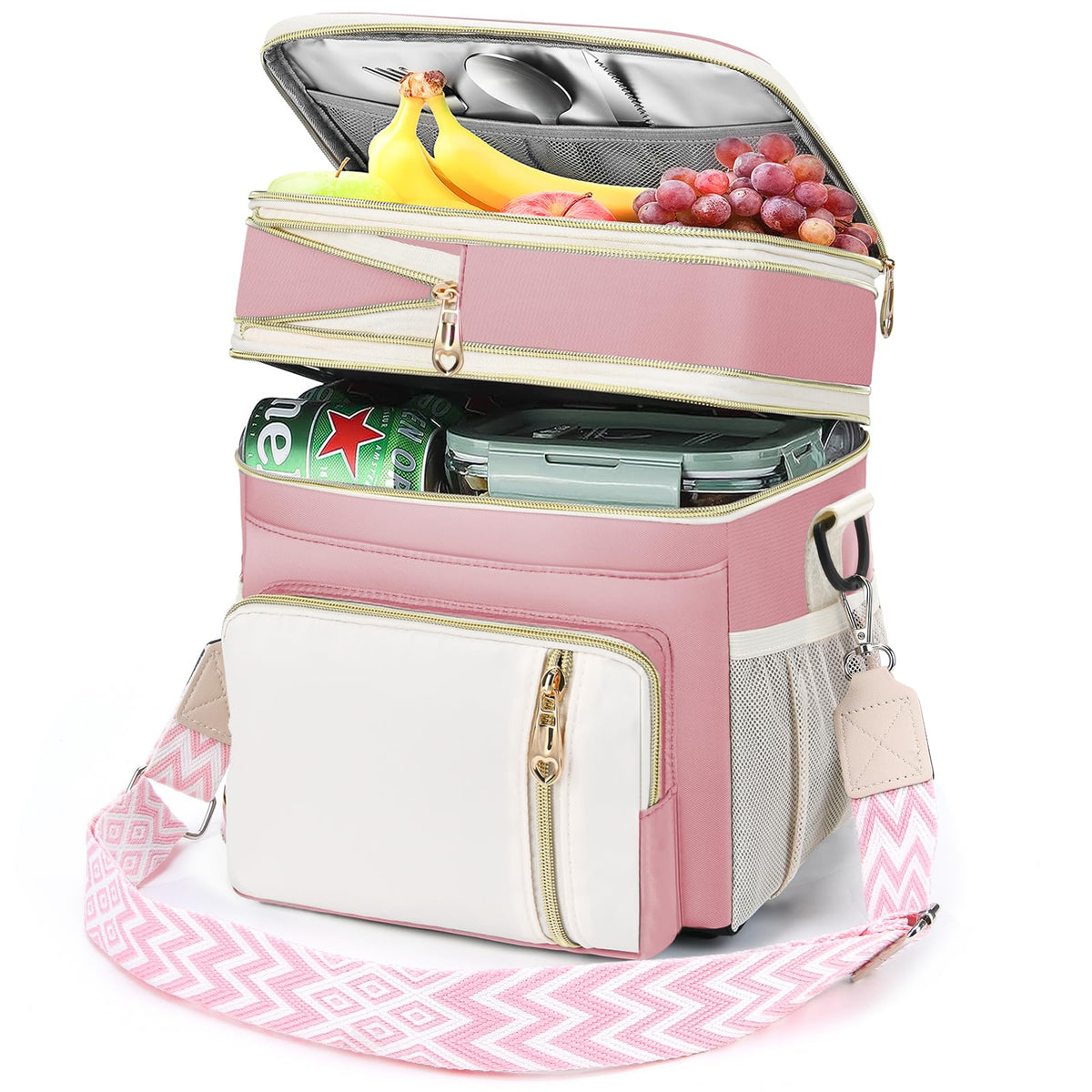 LOKASS double-deck lunch bag open view shows organized meals on the go
