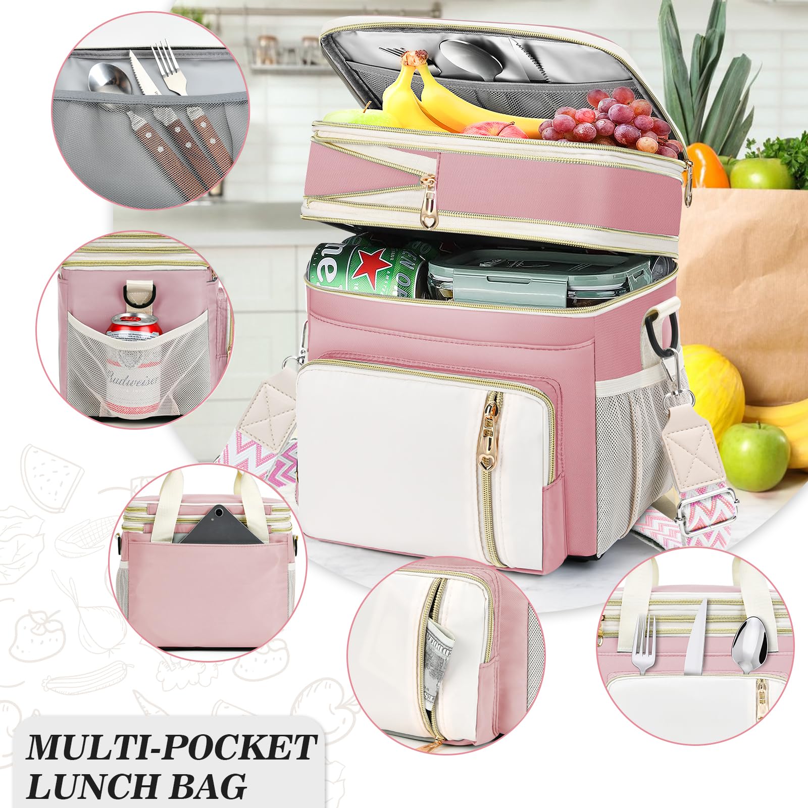 LOKASS expandable double-deck lunch bag expanded to 16L for extra snacks