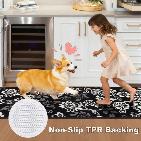 LOKHOM non-slip backing keeps the paisley rug stable on busy floors