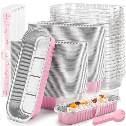 LOKQING pink mini loaf pan pack with lids for quick, mess-free servings