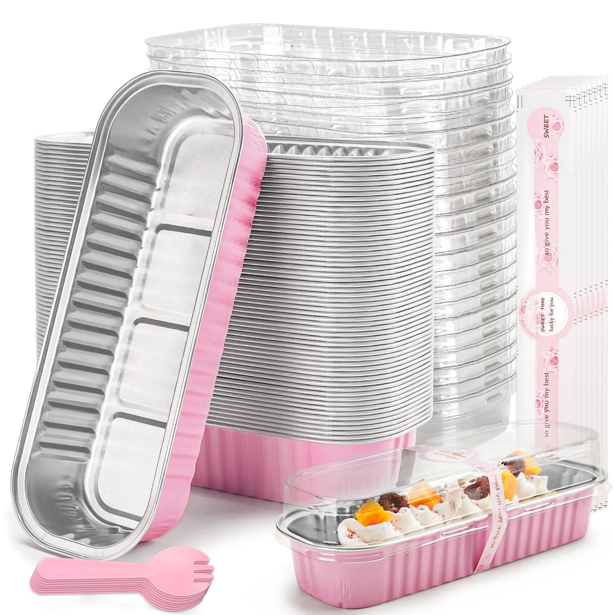 LOKQING pink mini loaf pans with lids for easy serving