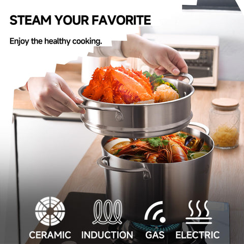 LOLYKITCH tri-ply 5qt stock pot induction-ready for versatile cooking.