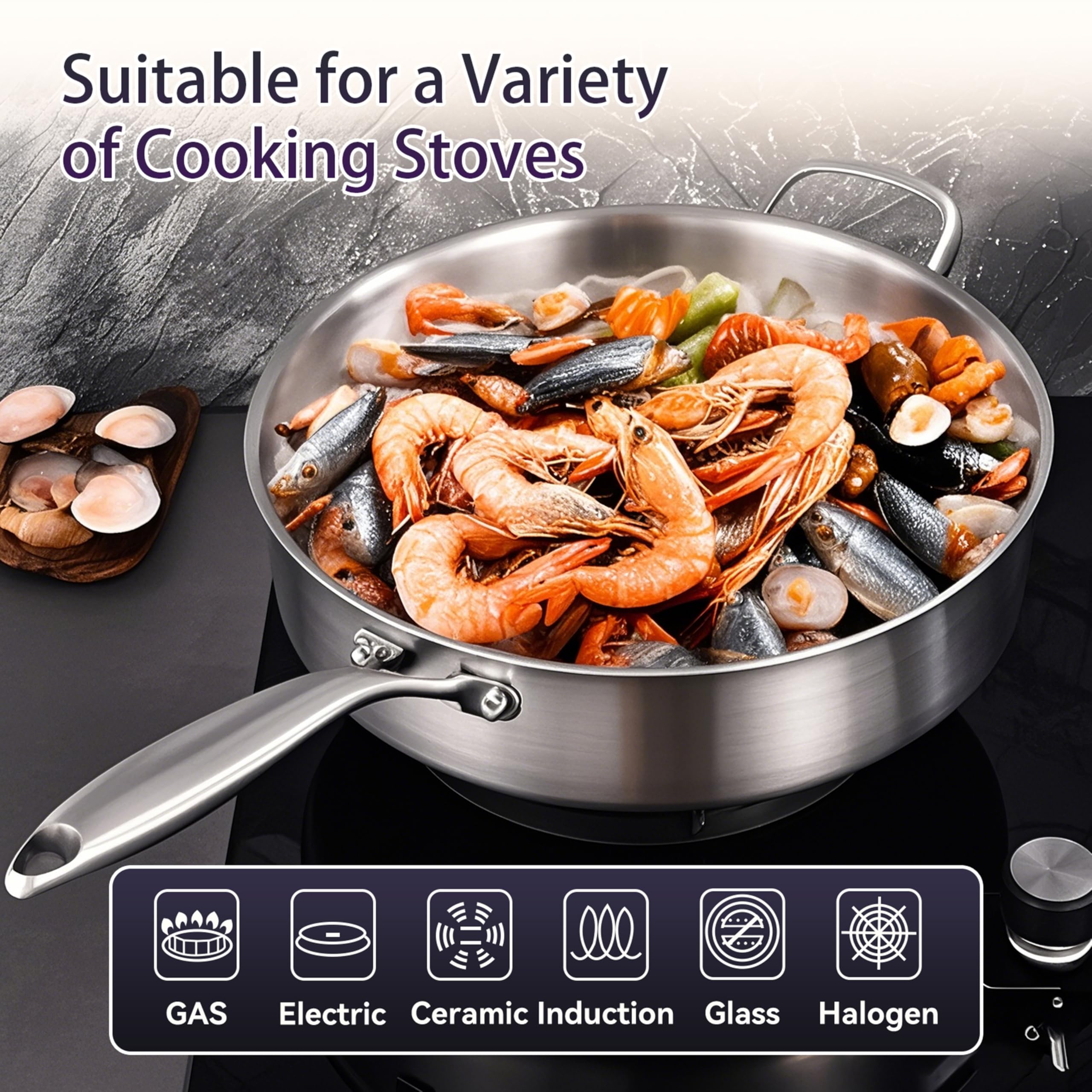 LOLYKITCH dishwasher-safe sauté pan cleans up quickly after busy weeknights.