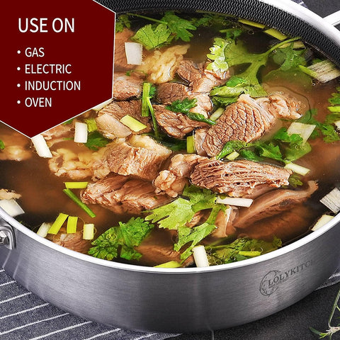LOLYKITCH glass lid with vent helps monitor progress during simmering.