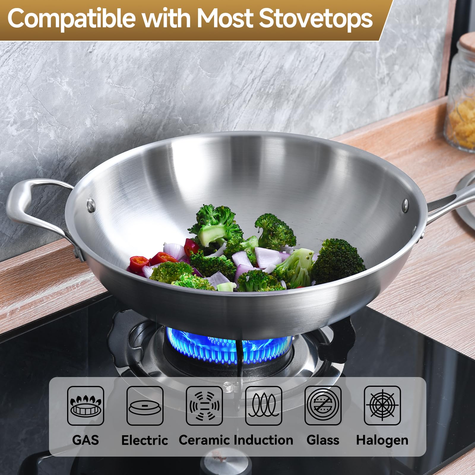 LOLYKITCH induction compatible wok works on all stoves for versatile cooking