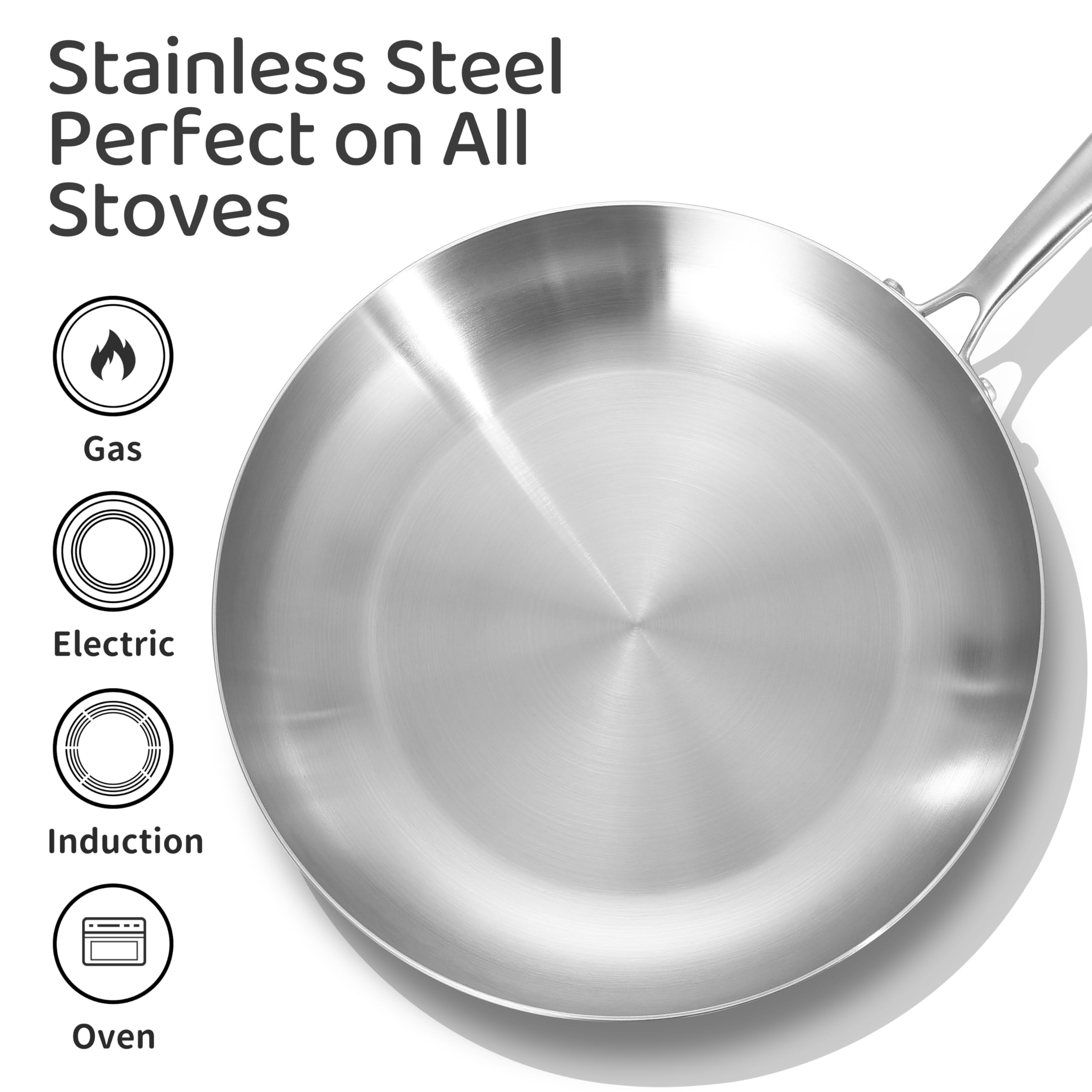 LOLYKITCH stainless-steel skillet surface resists sticking for quick cleanup