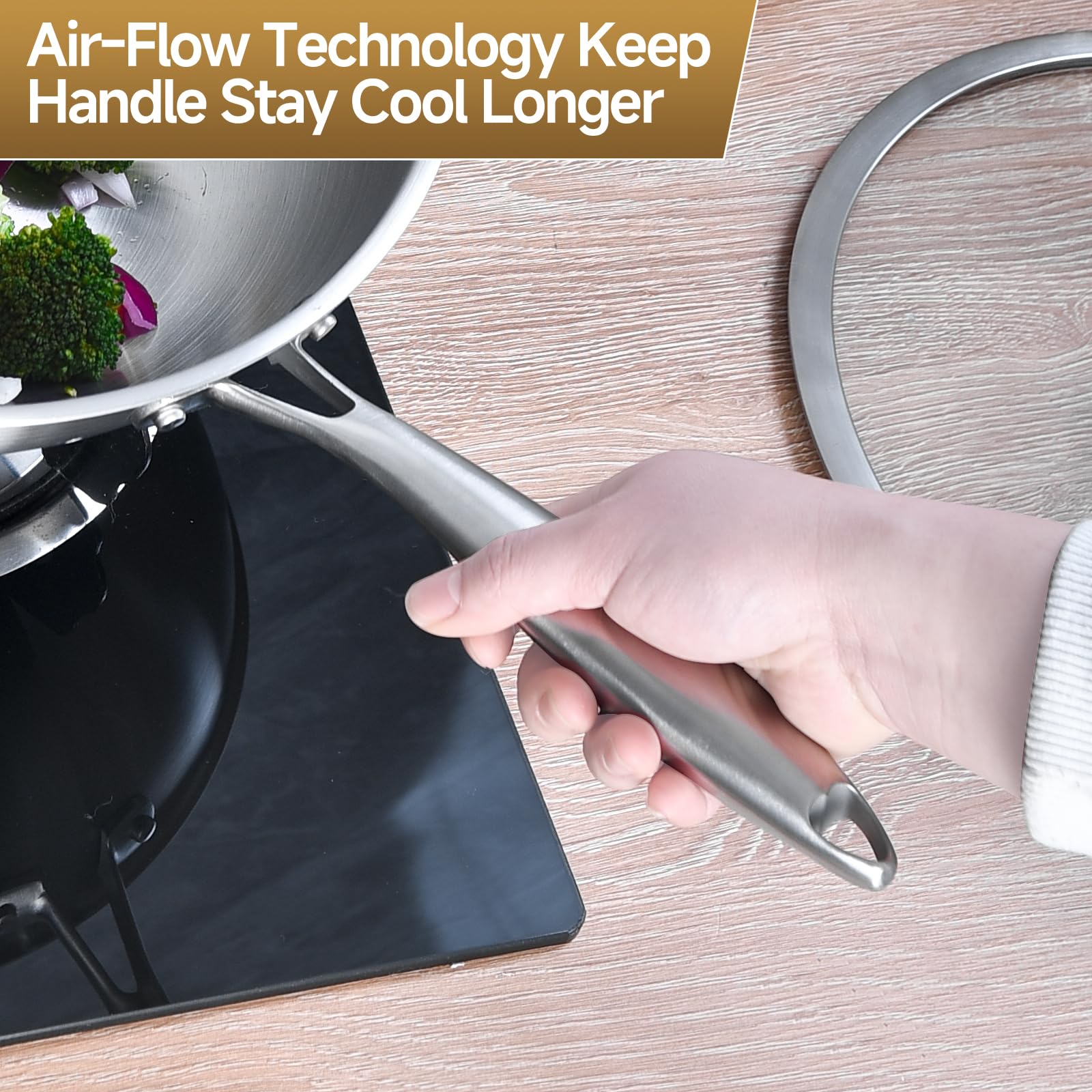 LOLYKITCH starburst stainless surface resists reaction with foods and cleans easily