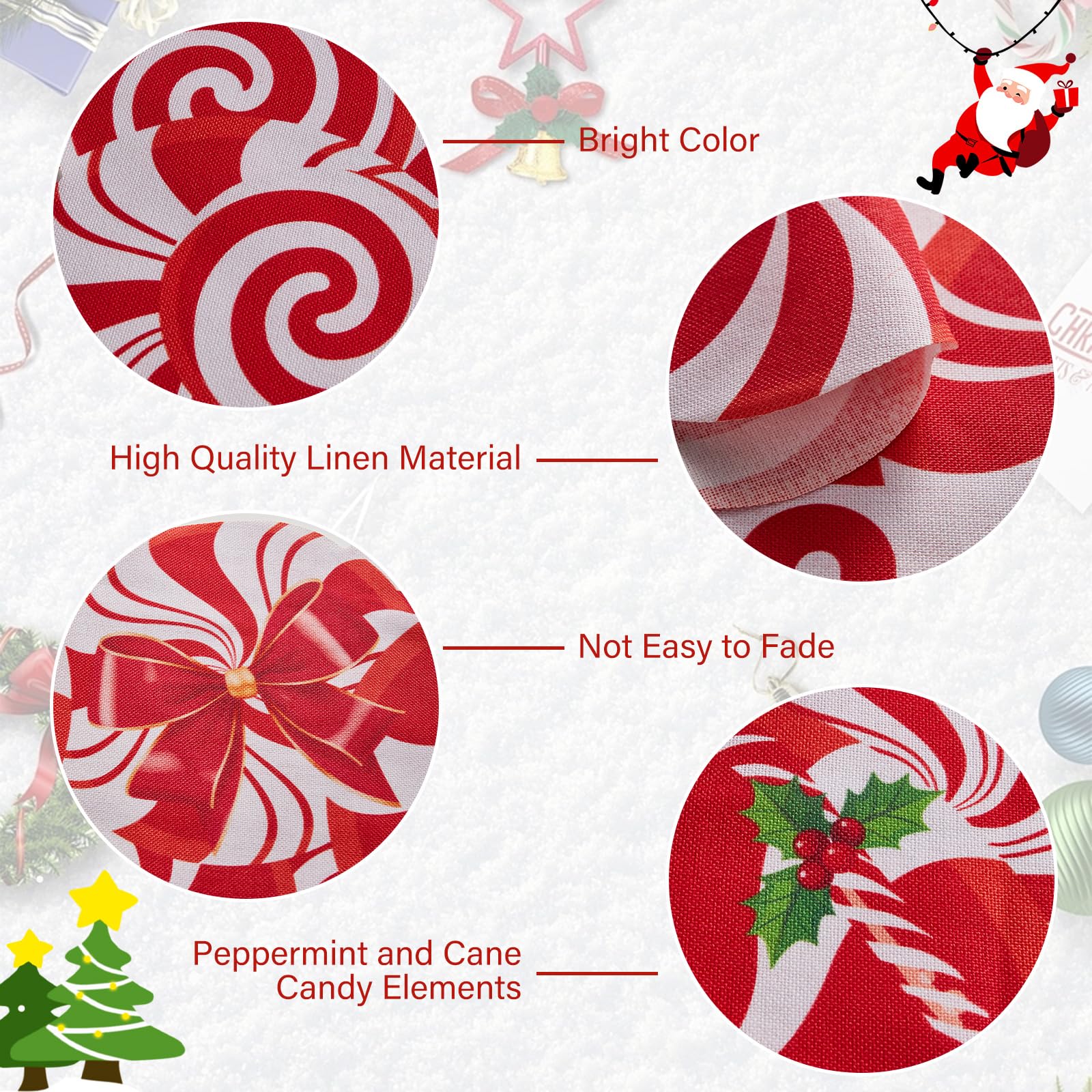 Lonfliness red white Christmas runner with irregular edges creates warm seasonal ambiance.