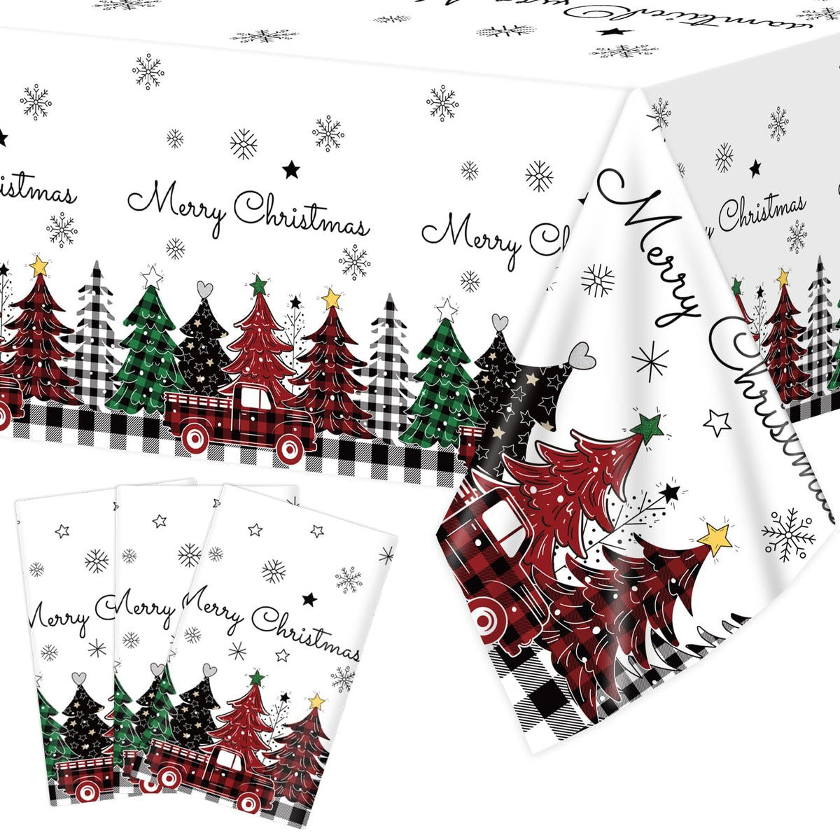 Lonfliness Christmas tree buffalo plaid tablecloth protects surfaces during holiday meals.