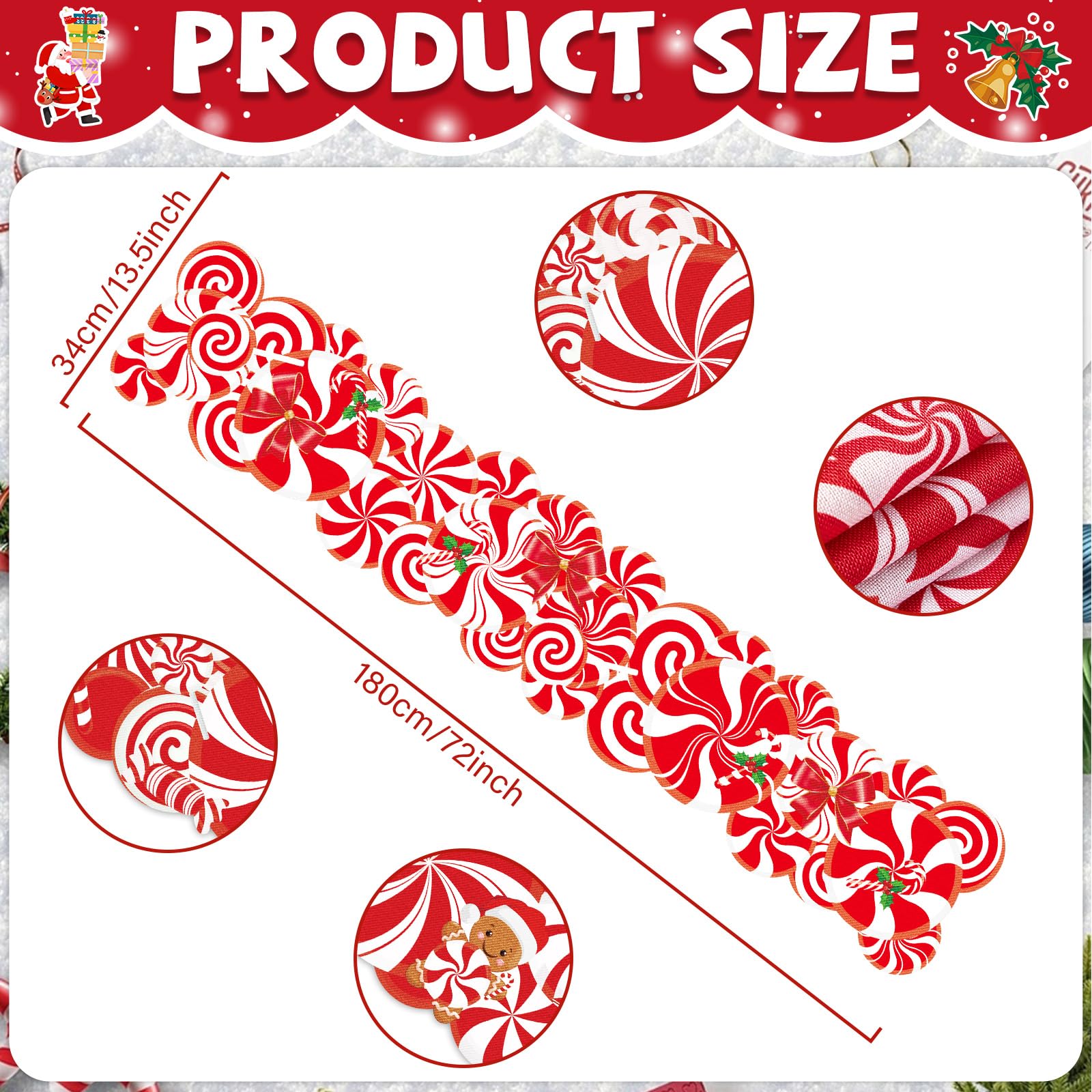 Lonfliness linen table runner with candy cane pattern protects surfaces during Christmas meals.