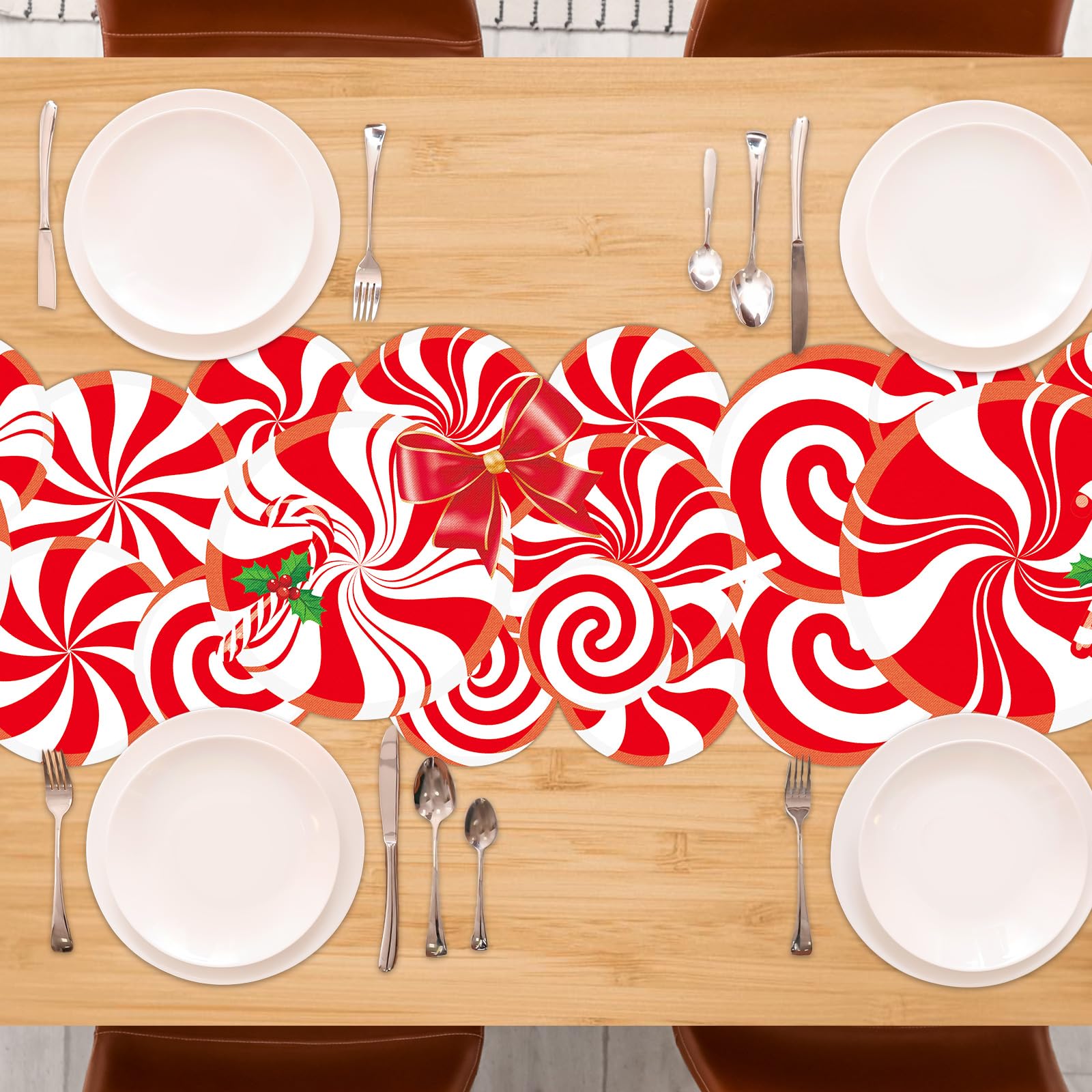 Lonfliness peppermint-lollipop motif table runner perfect for dessert tables and parties.