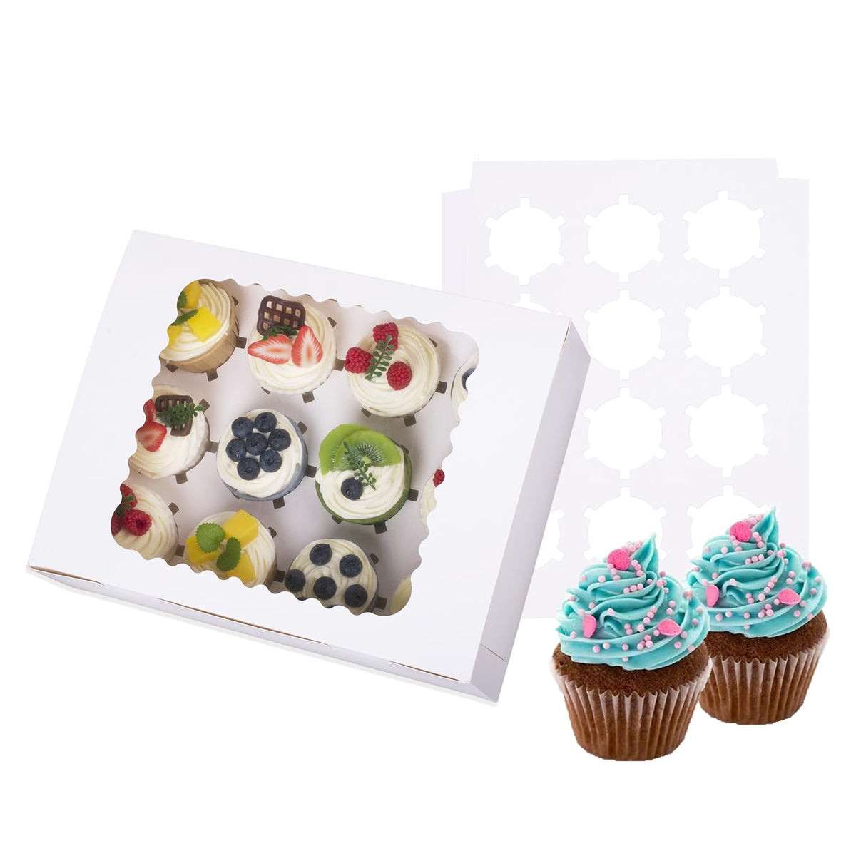 LongTEAM cupcake boxes securely hold 12 cupcakes with a sturdy insert for transport.
