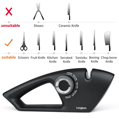 Close-up of sharpening process on Longzon knife sharpener for precise edge