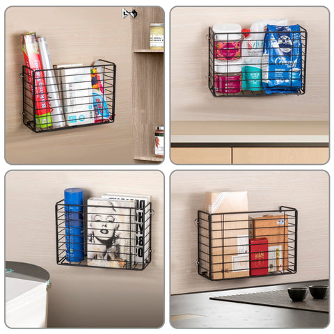 Lonian heavy-duty wire basket stores cutting boards and bakeware with sturdy support.