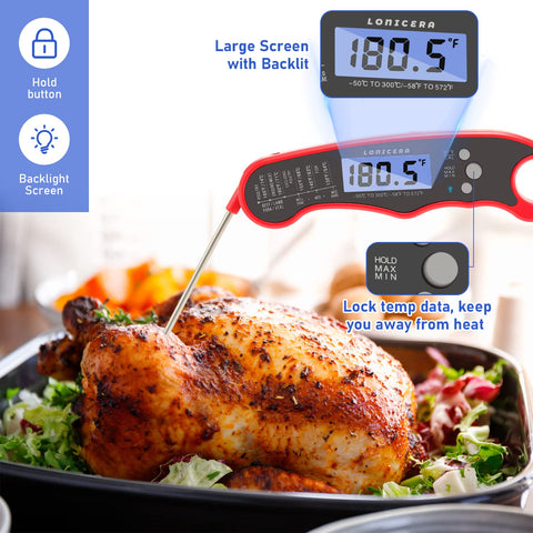 LONICERA thermometer with large backlit display for easy reading in dim lighting.