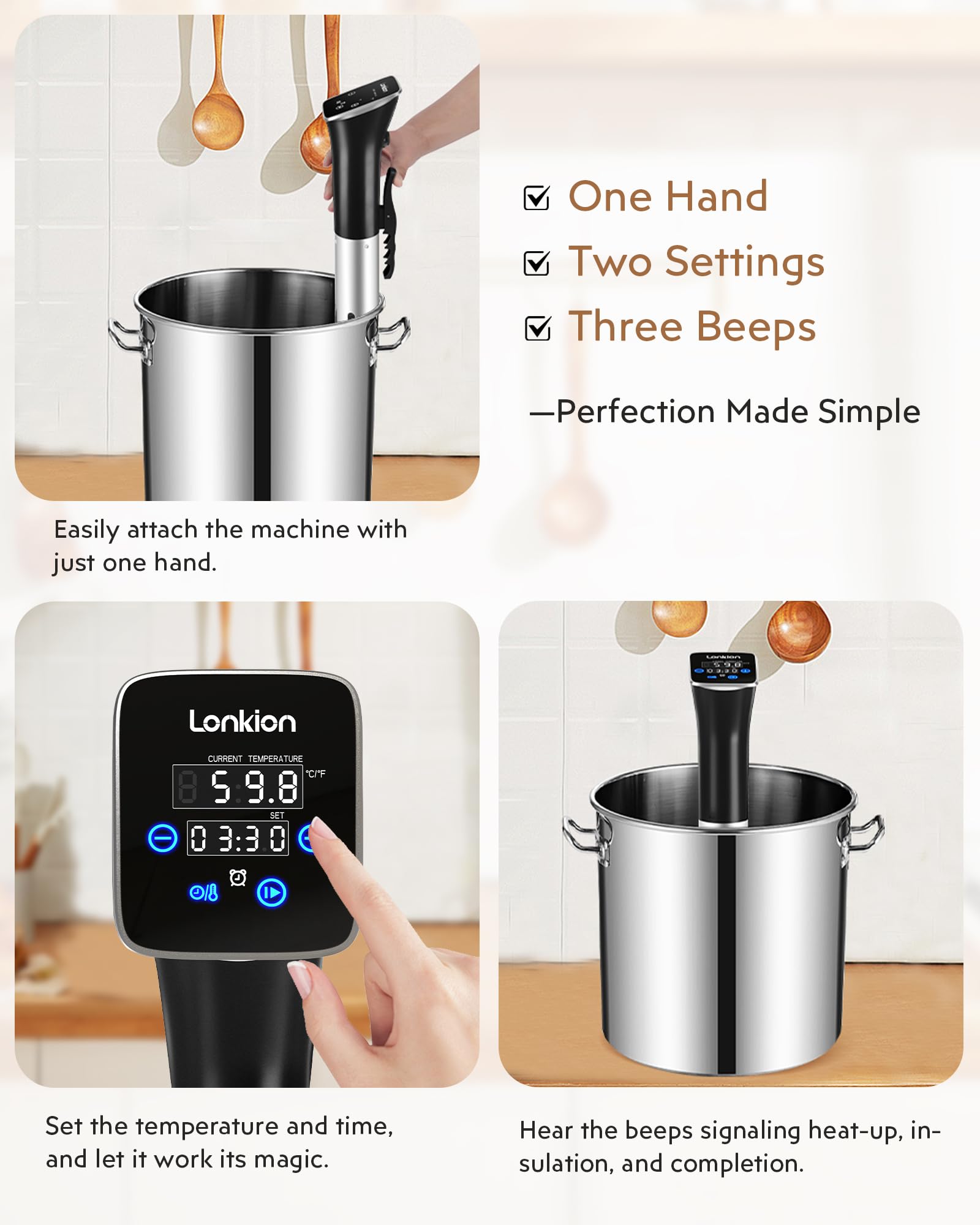 Lonkion immersion circulator demonstrates 3D water circulation for even heating.