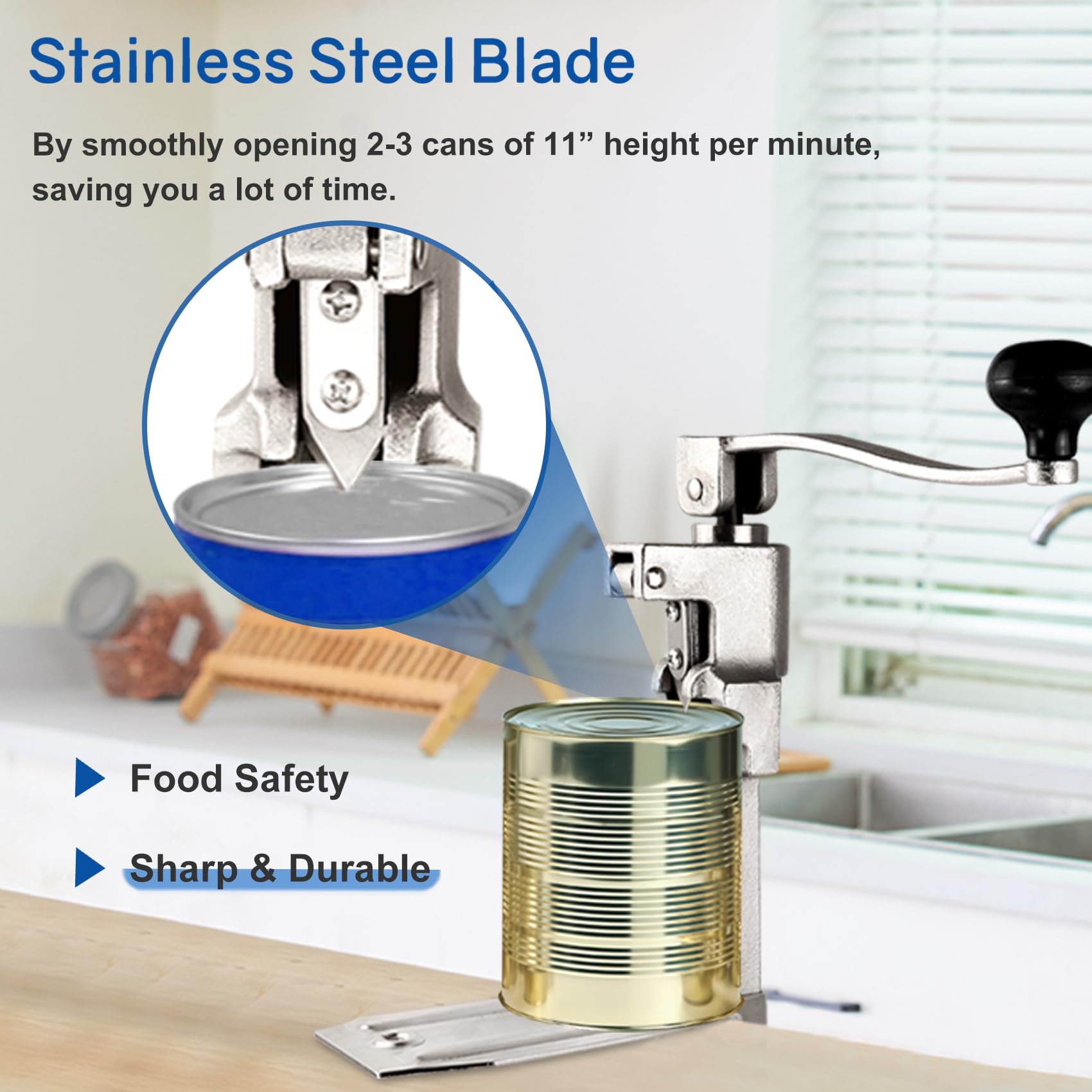 Lonsge industrial can opener handles up to 10 cans and 11-inch tall cans.