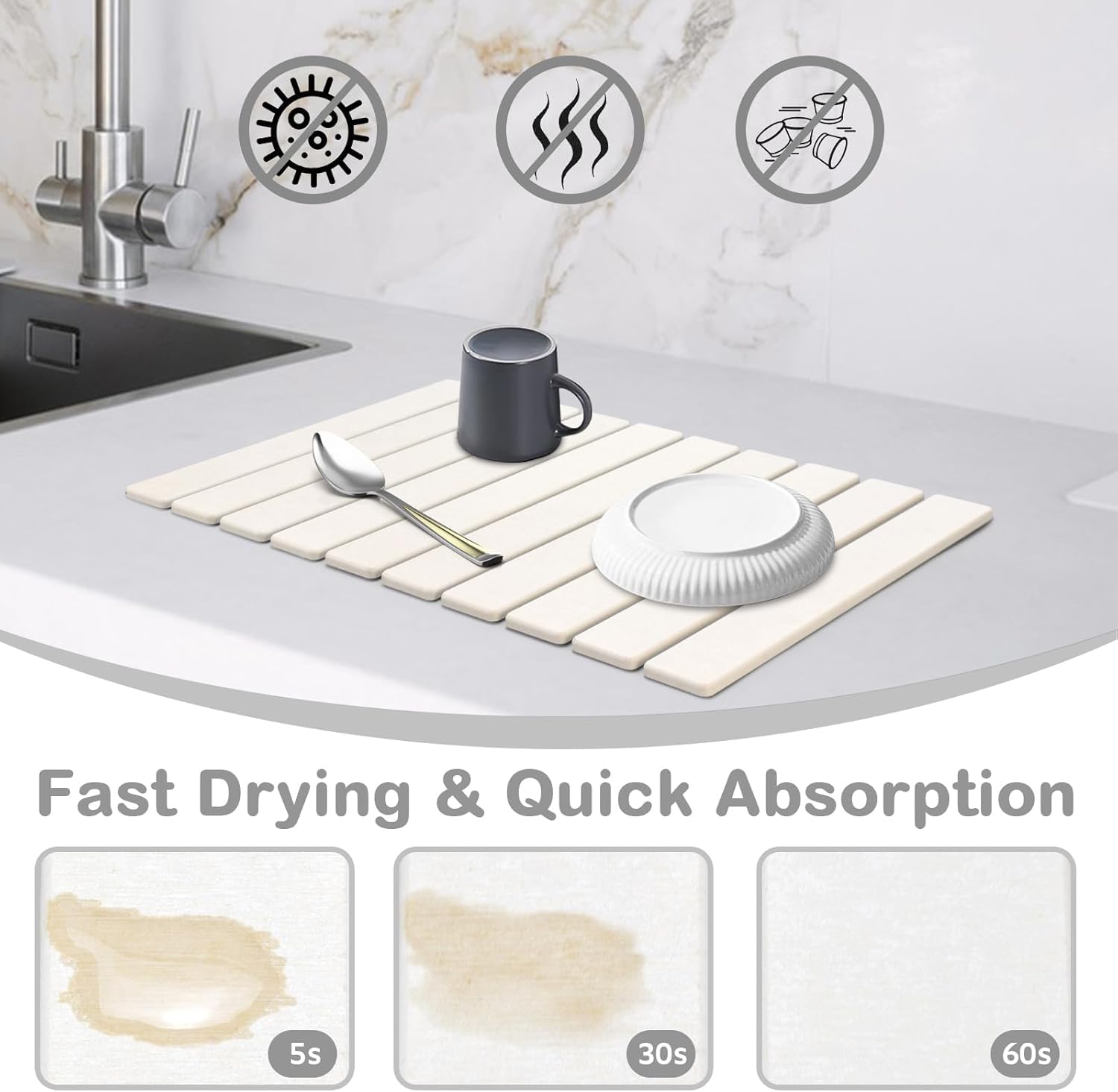 Lonsta diatomite material provides fast absorption and quick drying.