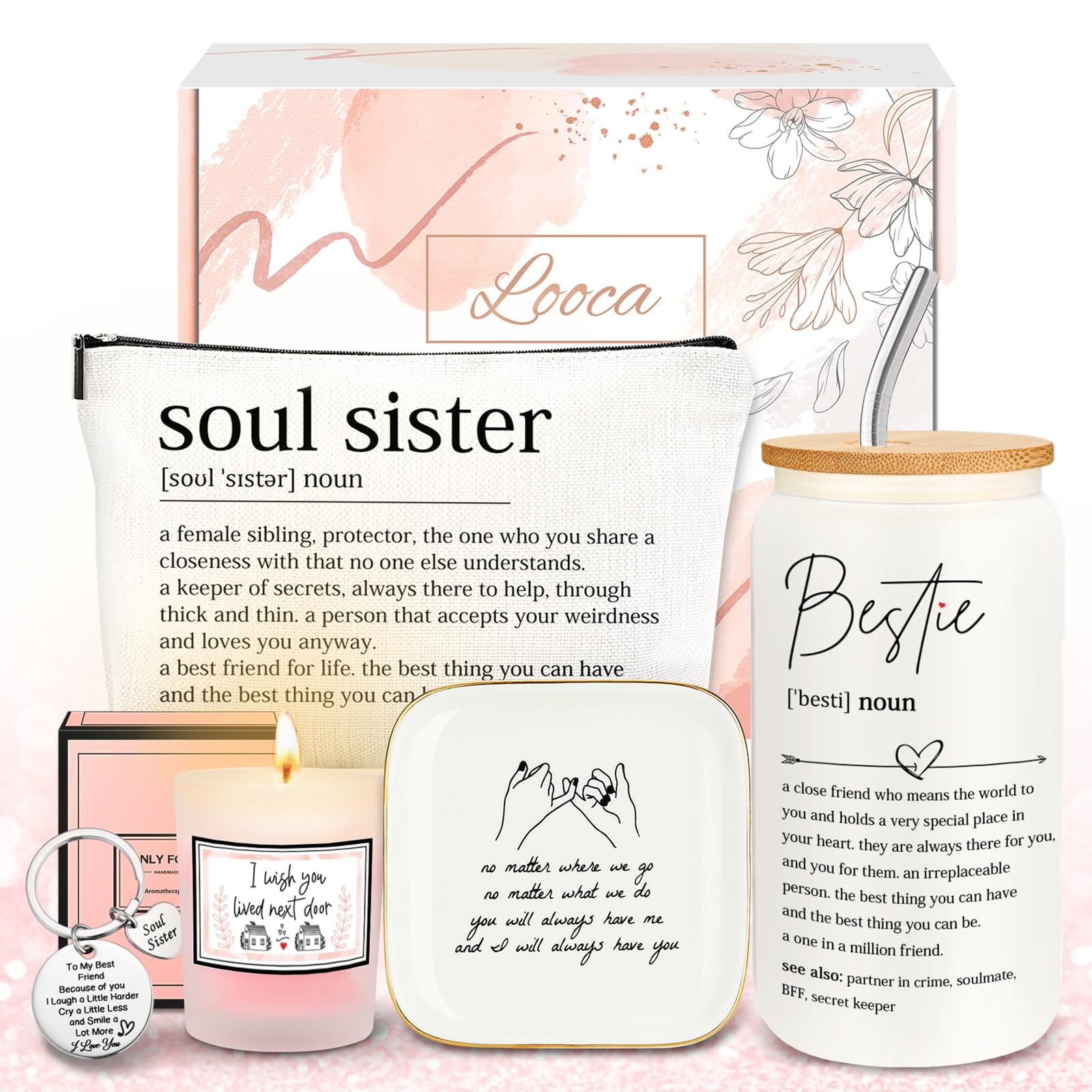 Looca bestie definition glass with lid, elegant texture and practical lid for sipping on the go