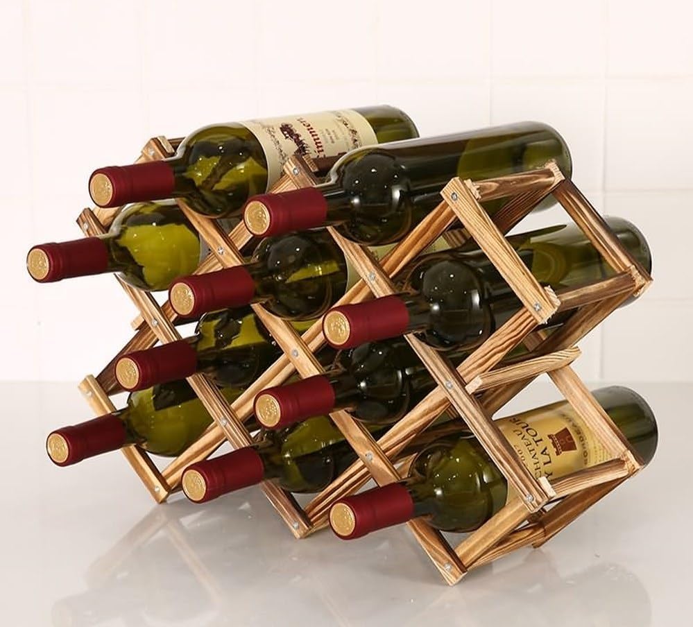 LoongZDD wine rack foldable design front view for compact countertop organization.