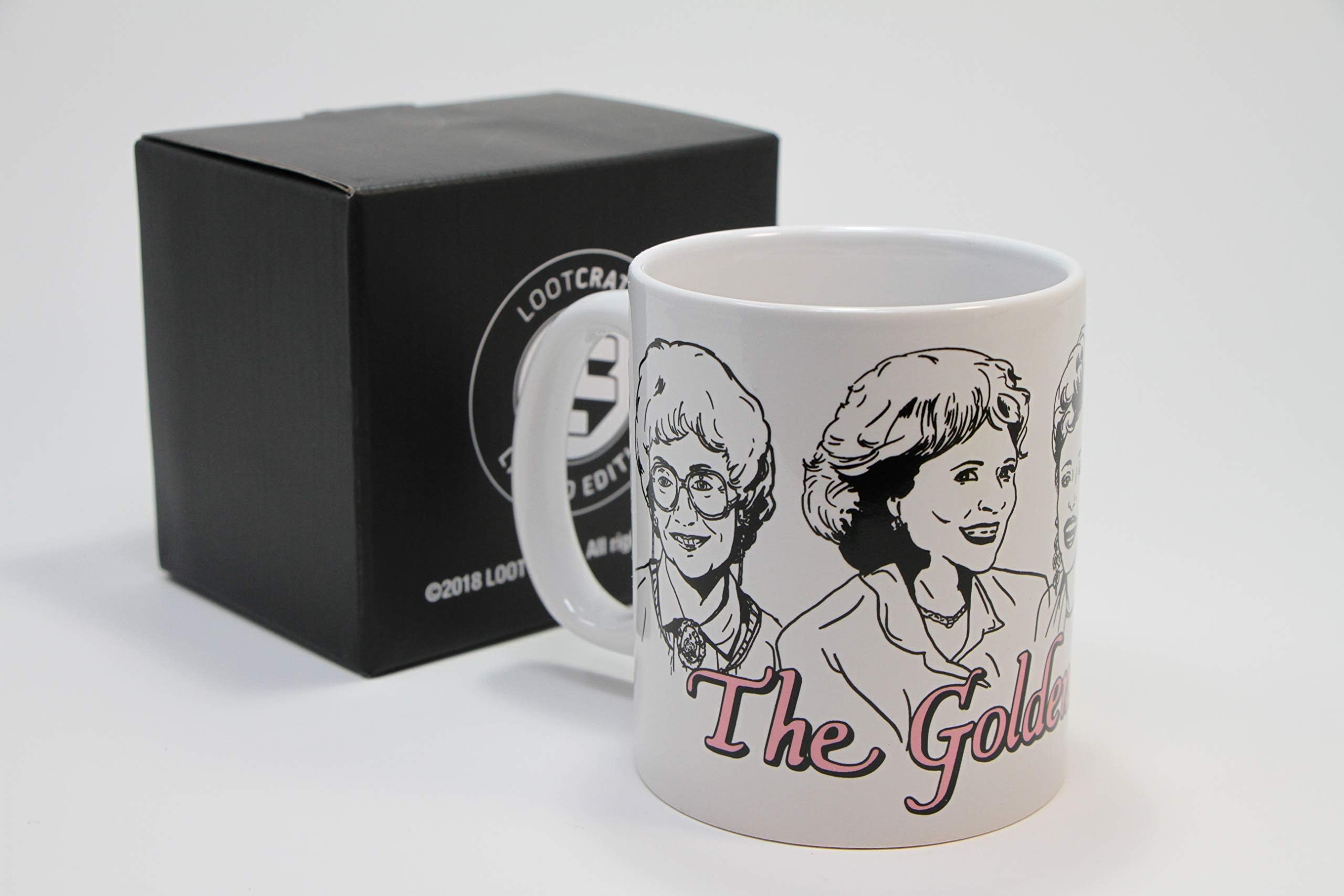 Loot Crate The Golden Girls mug, back design, celebrates nostalgia and desk charm.