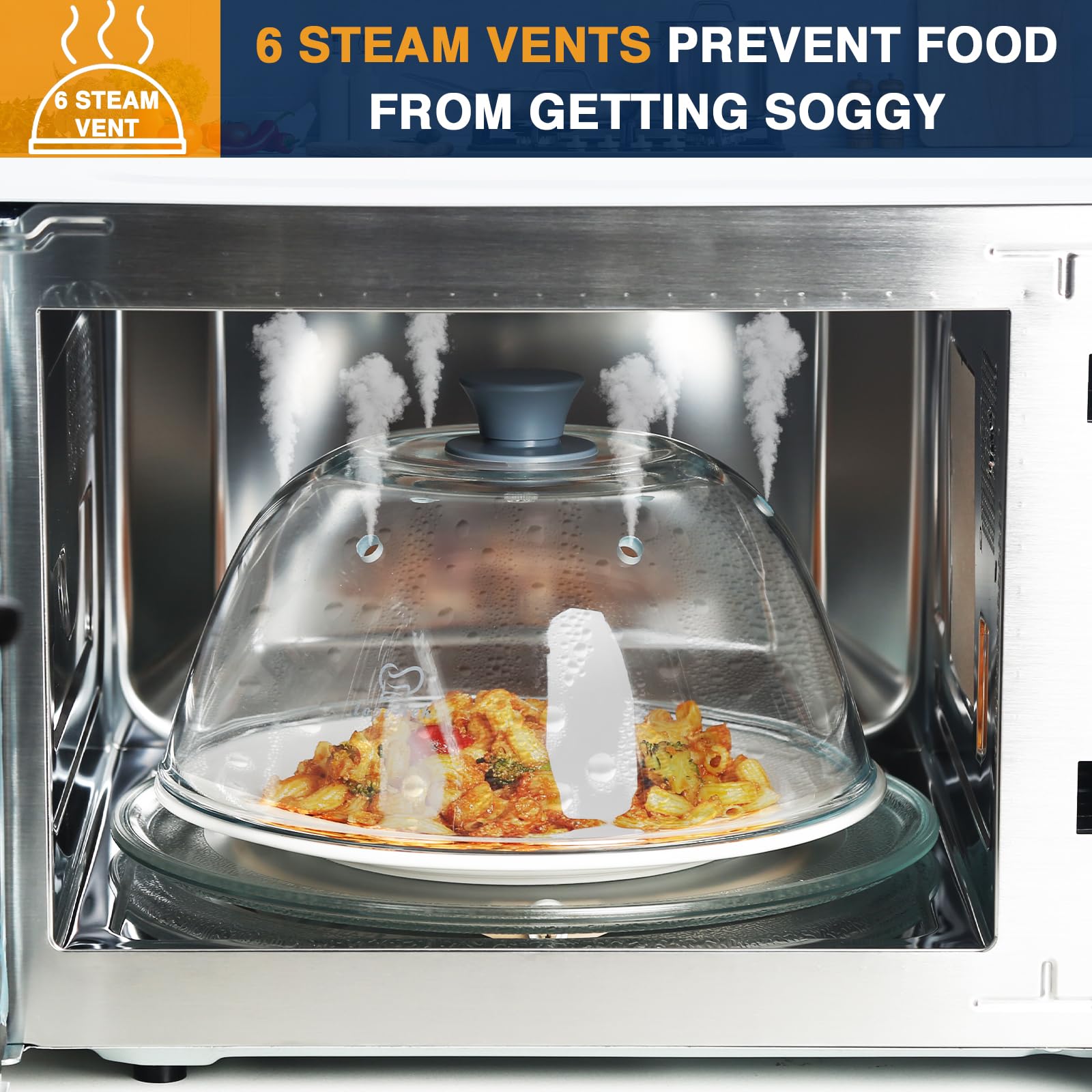 Clear borosilicate glass lid for easy food monitoring.