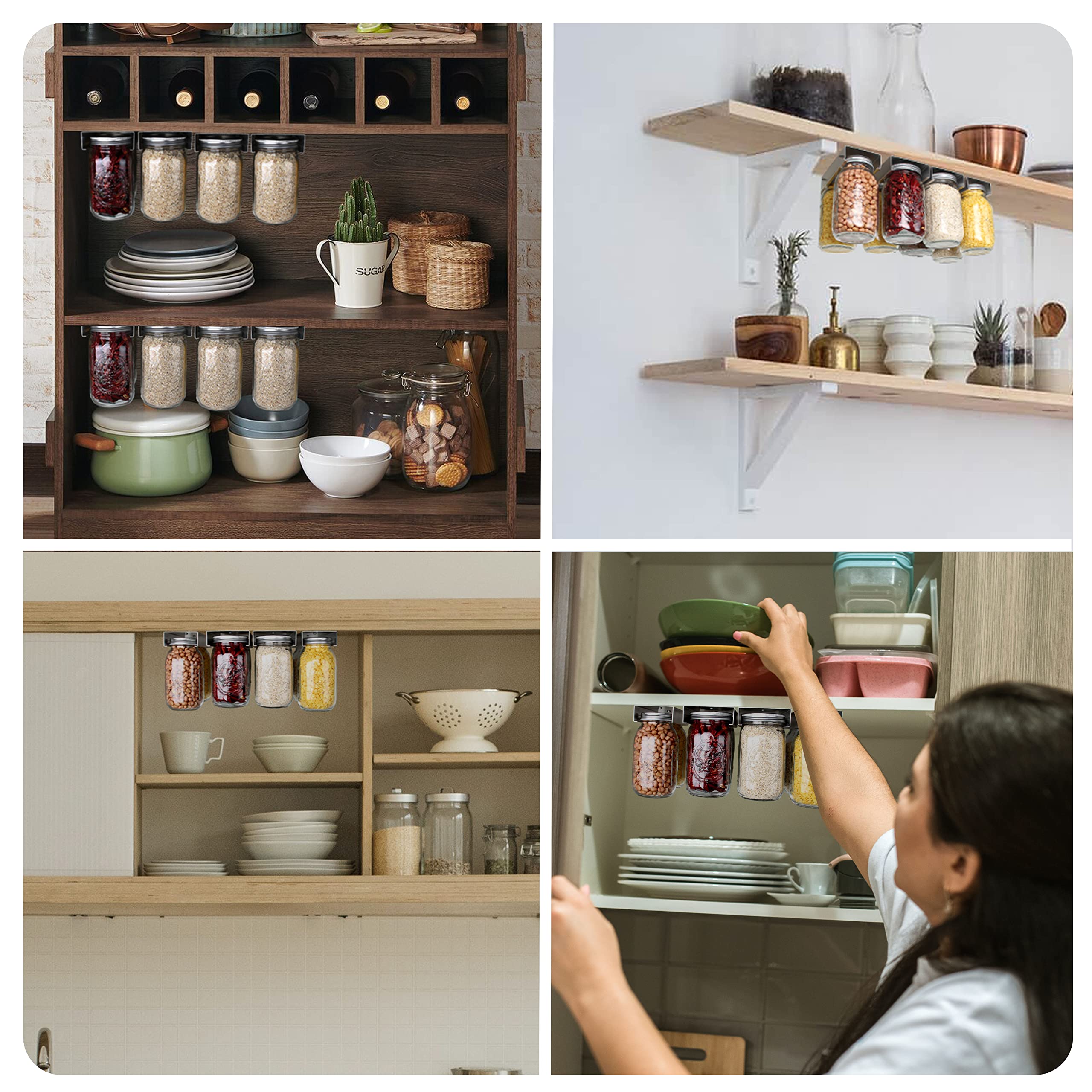 Lopeztek Mason Jar Organizer two-rack setup stores three jars per rack.