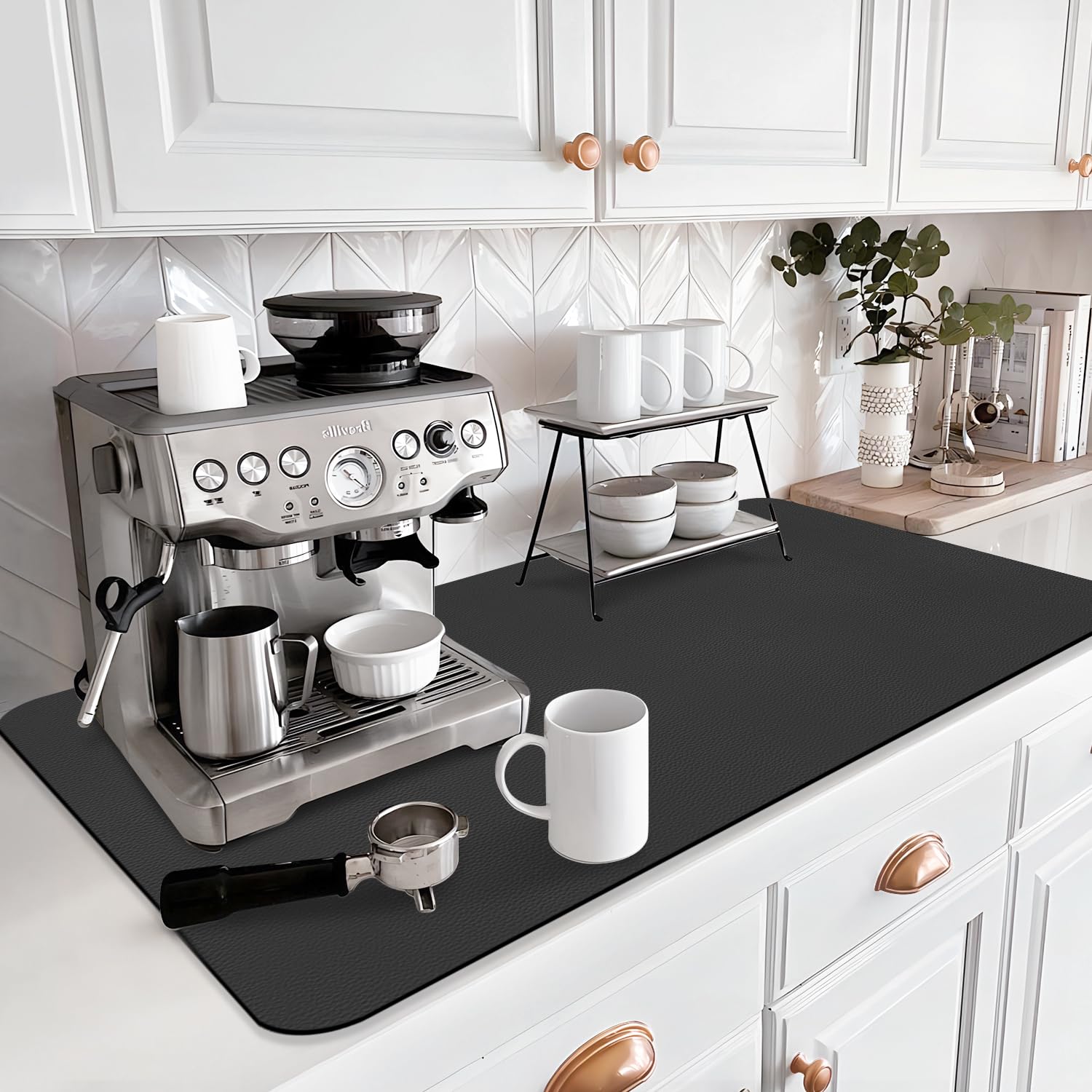 LOPNUR diatomite drying mat with soft PU leather surface for gentle dish contact