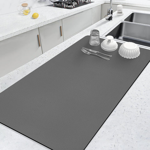 LOPNUR dish drying mat 31.5x17 gray, highly absorbent for quick countertop drying.