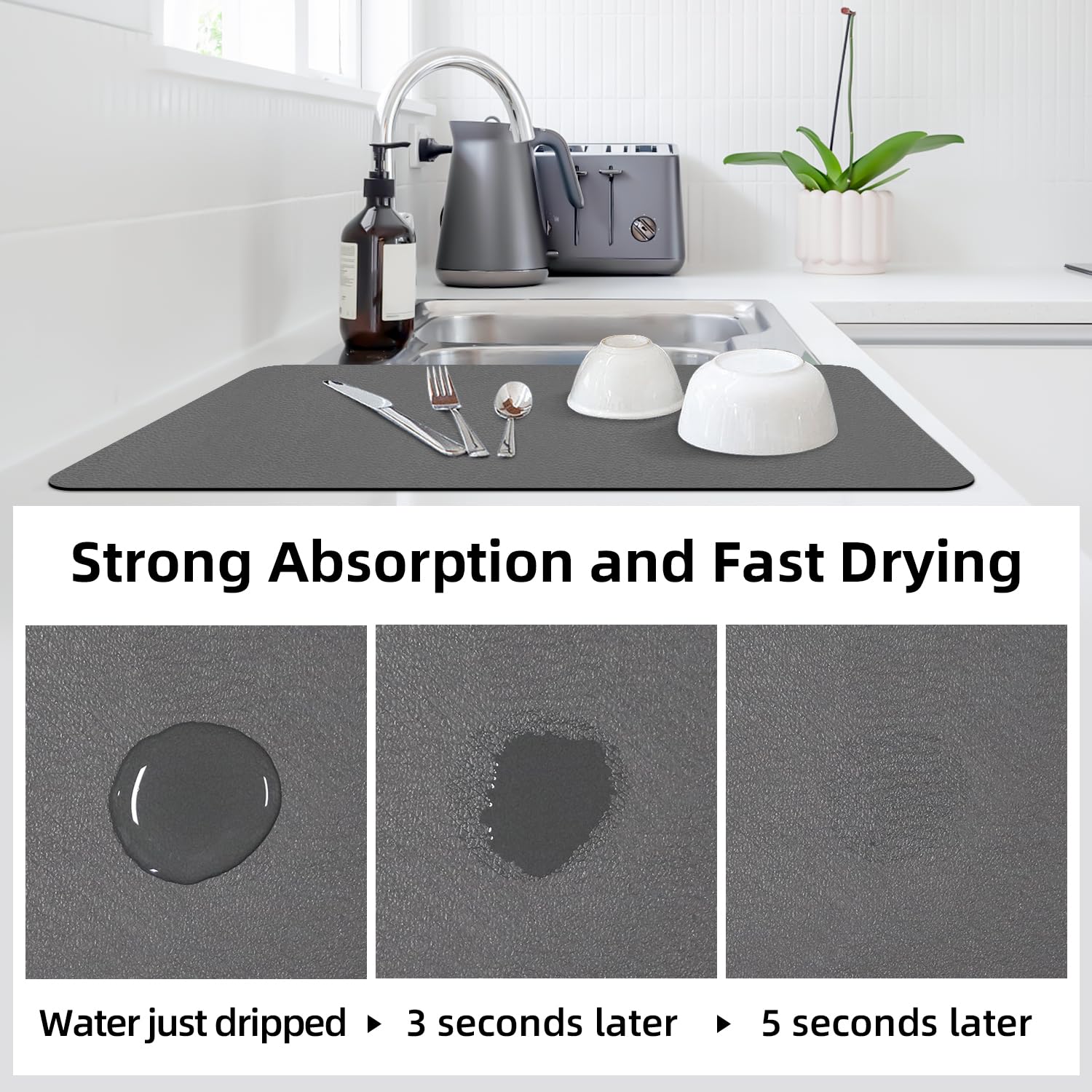 LOPNUR dish mat with anti-slip rubber back protects countertops during use.