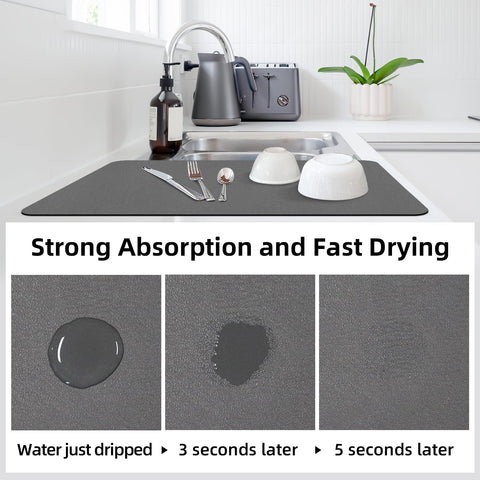 LOPNUR dish mat with anti-slip rubber back protects countertops during use.