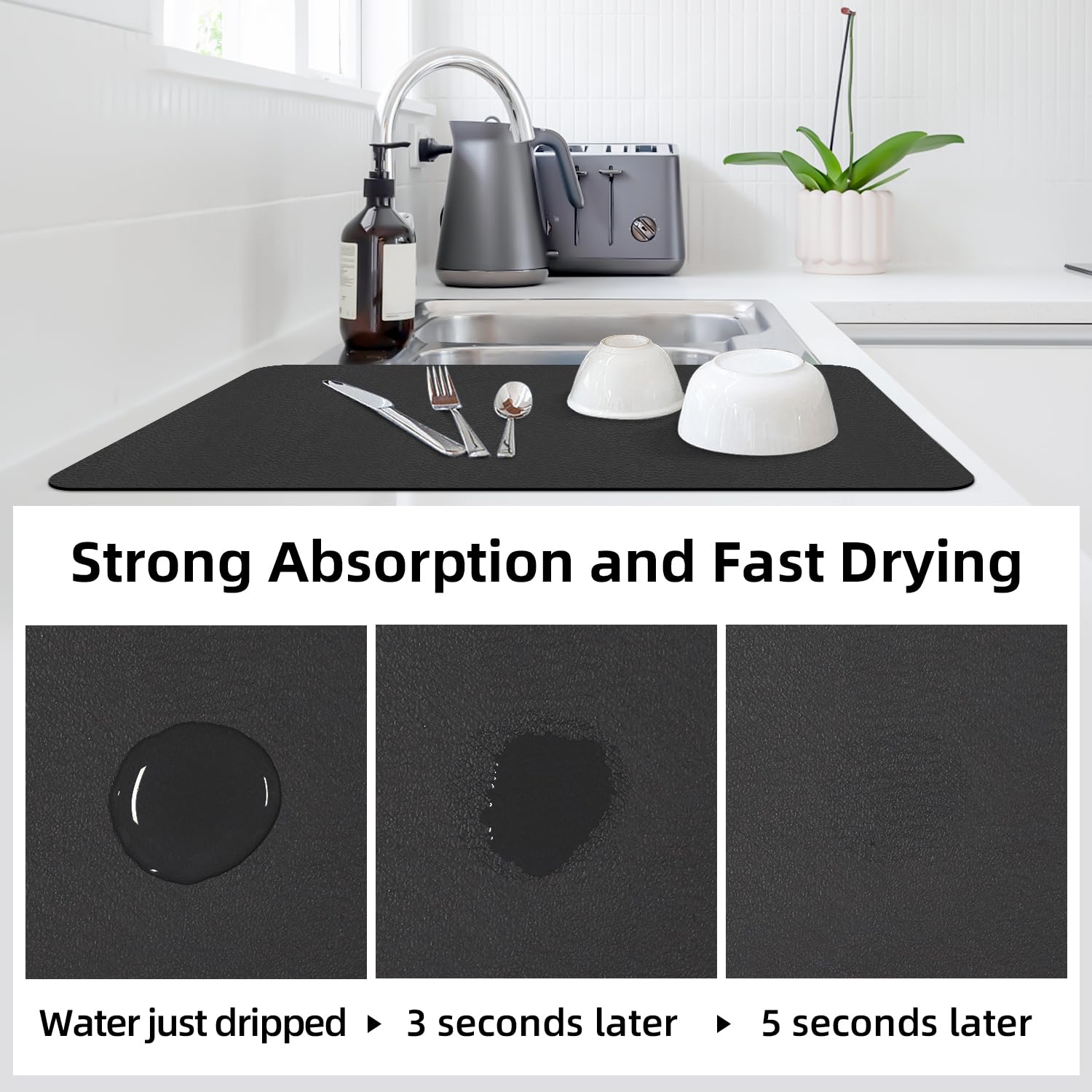 LOPNUR dish drying mat showing non-slip rubber back to prevent sliding