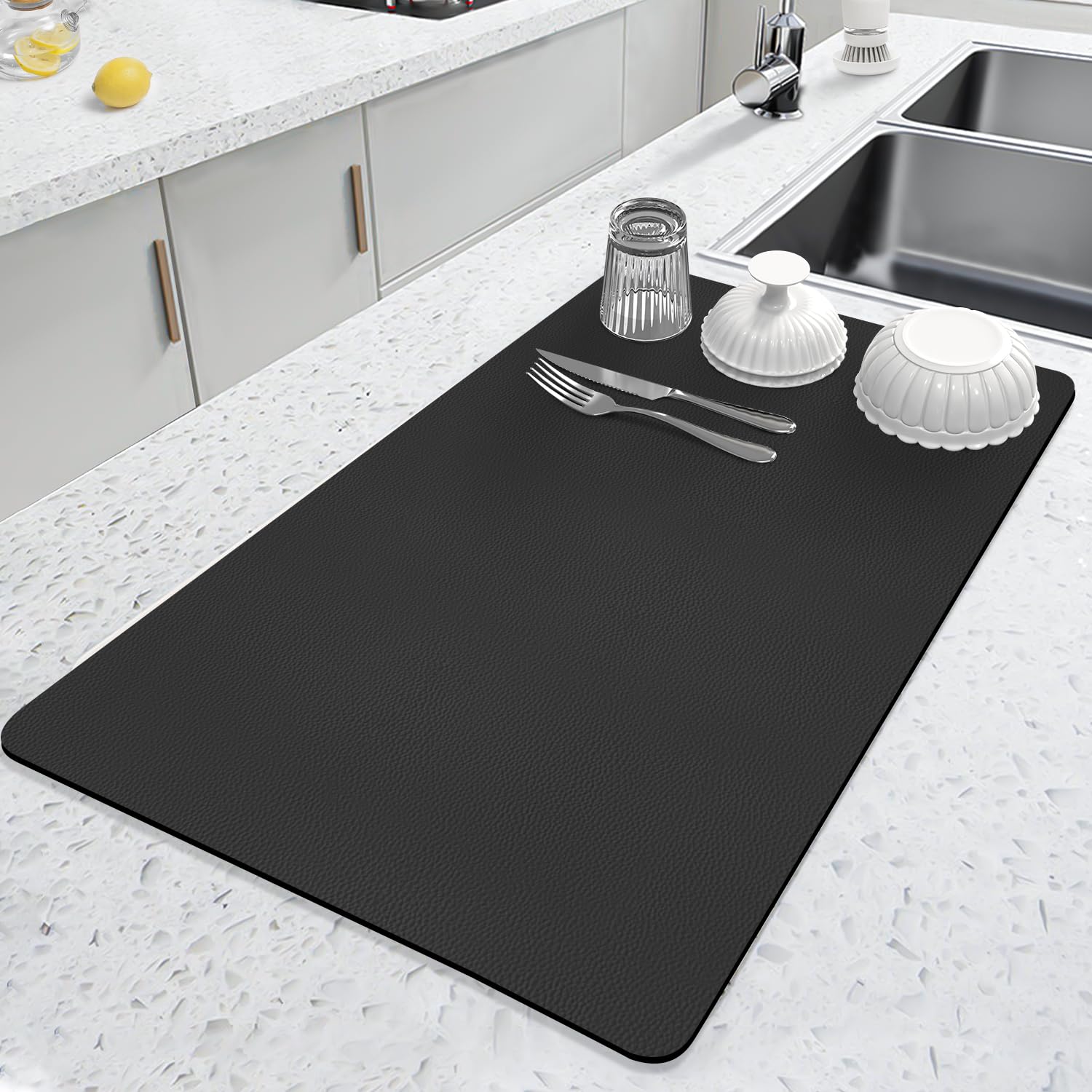LOPNUR 24x16 kitchen dish drying mat on counter for fast water absorption.