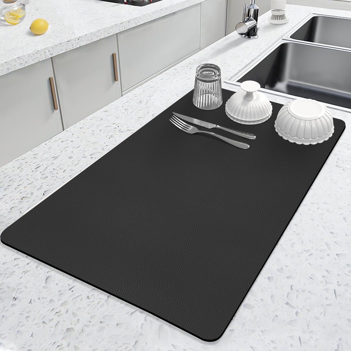 LOPNUR 24x16 kitchen dish drying mat on counter for fast water absorption.