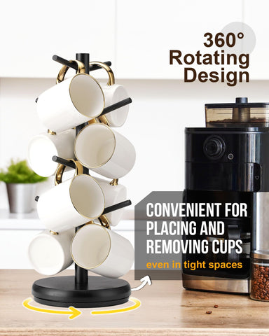 Lorbro mug tree shows eight hooks for tidy mug storage