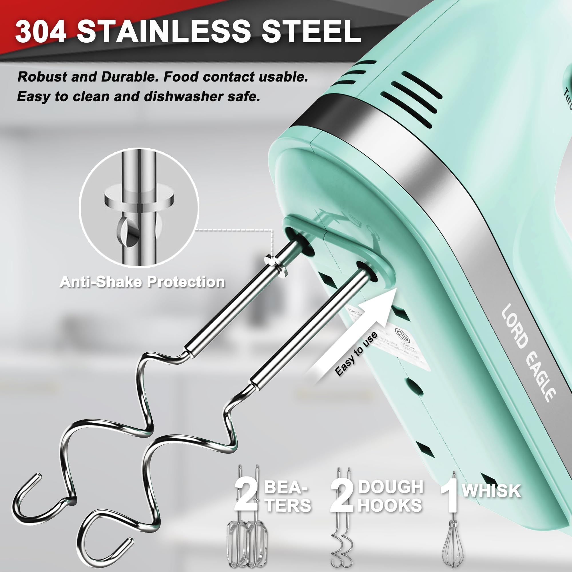 Lord Eagle hand mixer 5-speed dial for versatile mixing control.