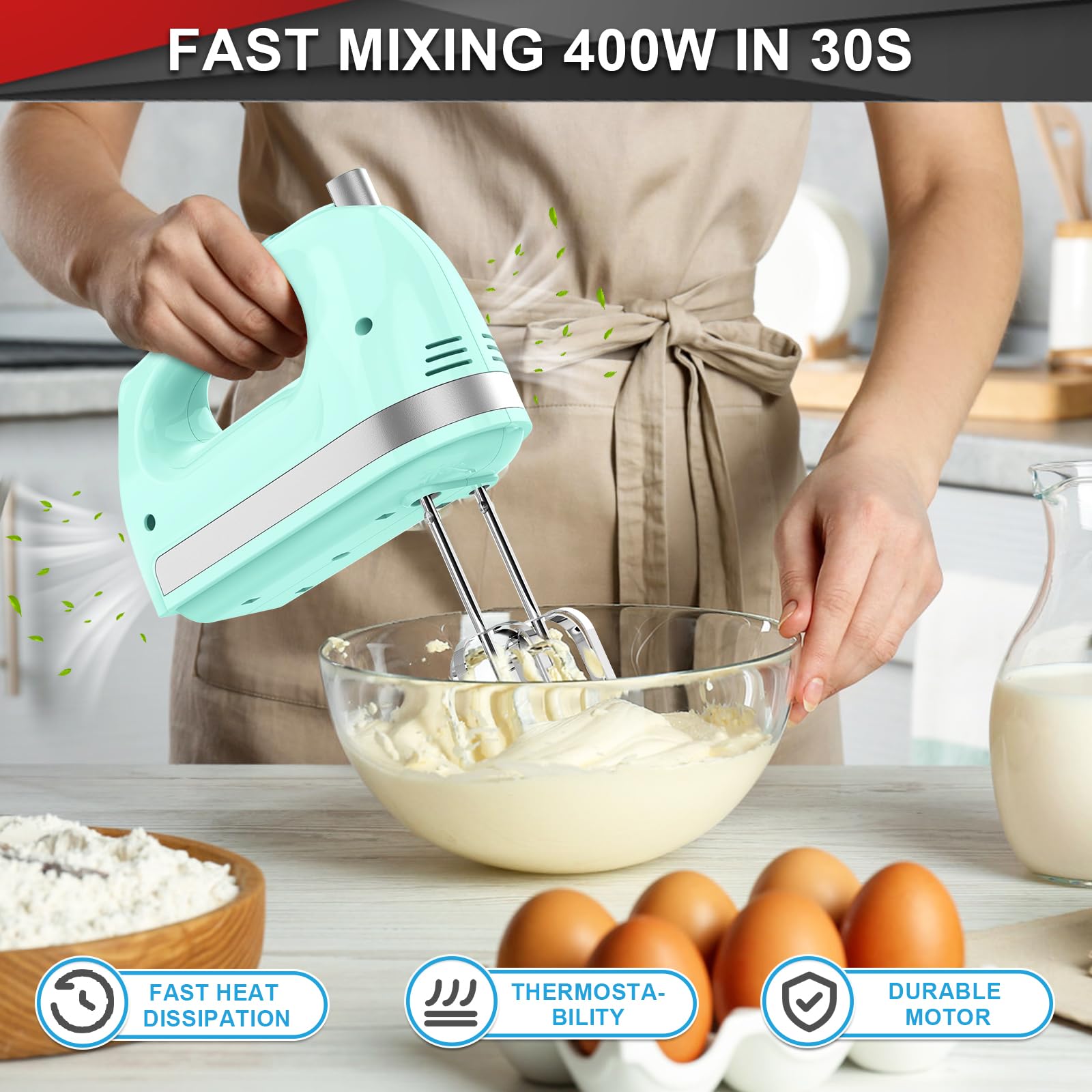 Lord Eagle hand mixer dough hooks and whisk attachments for dough and creams.