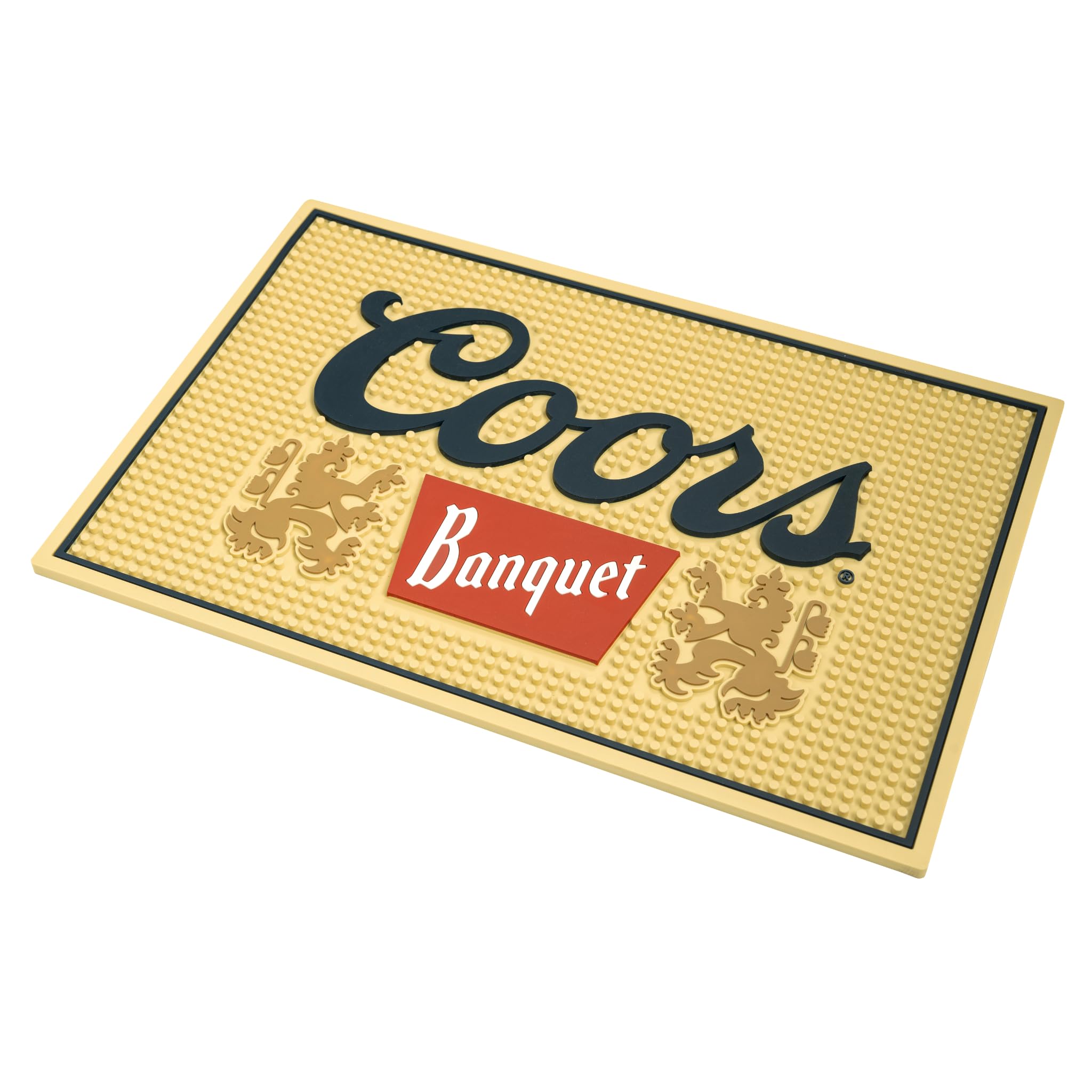 LORD'S ROCKS bar mat shows Coors Banquet branding to elevate home bars.