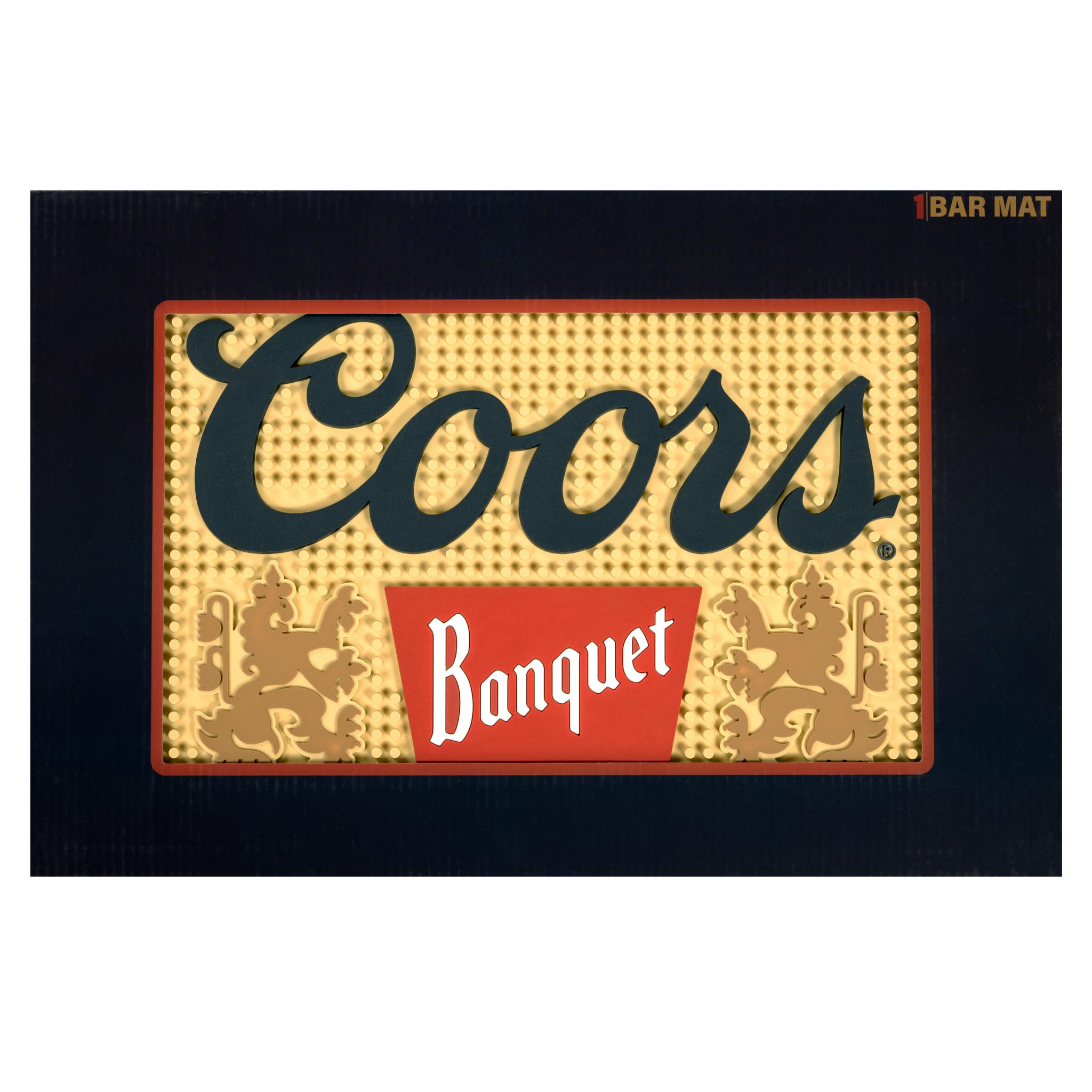 Coors Banquet bar mat designed for spill catching and easy cleaning.