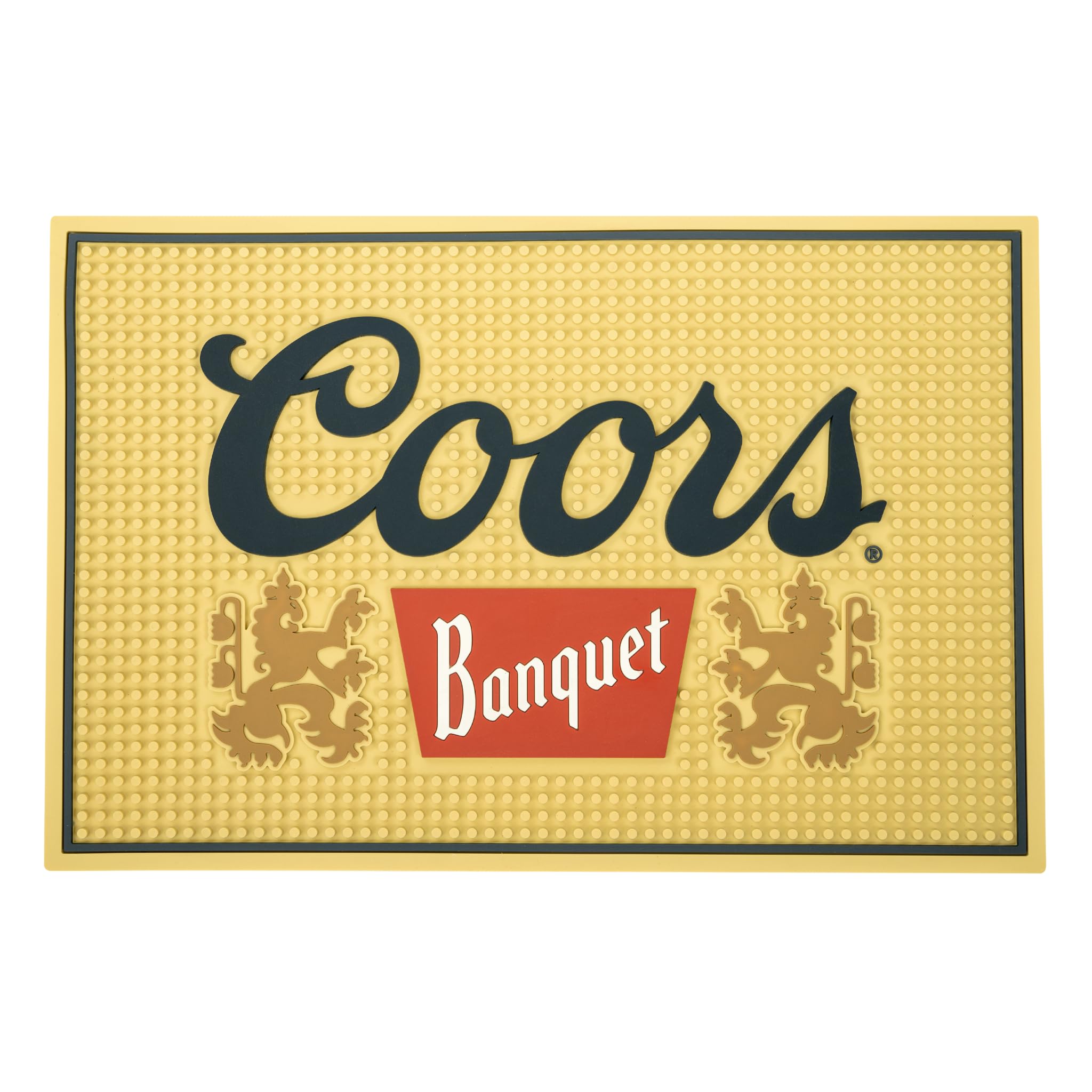 LORD'S ROCKS Coors Banquet bar mat protects countertops with a secure non-slip backing.