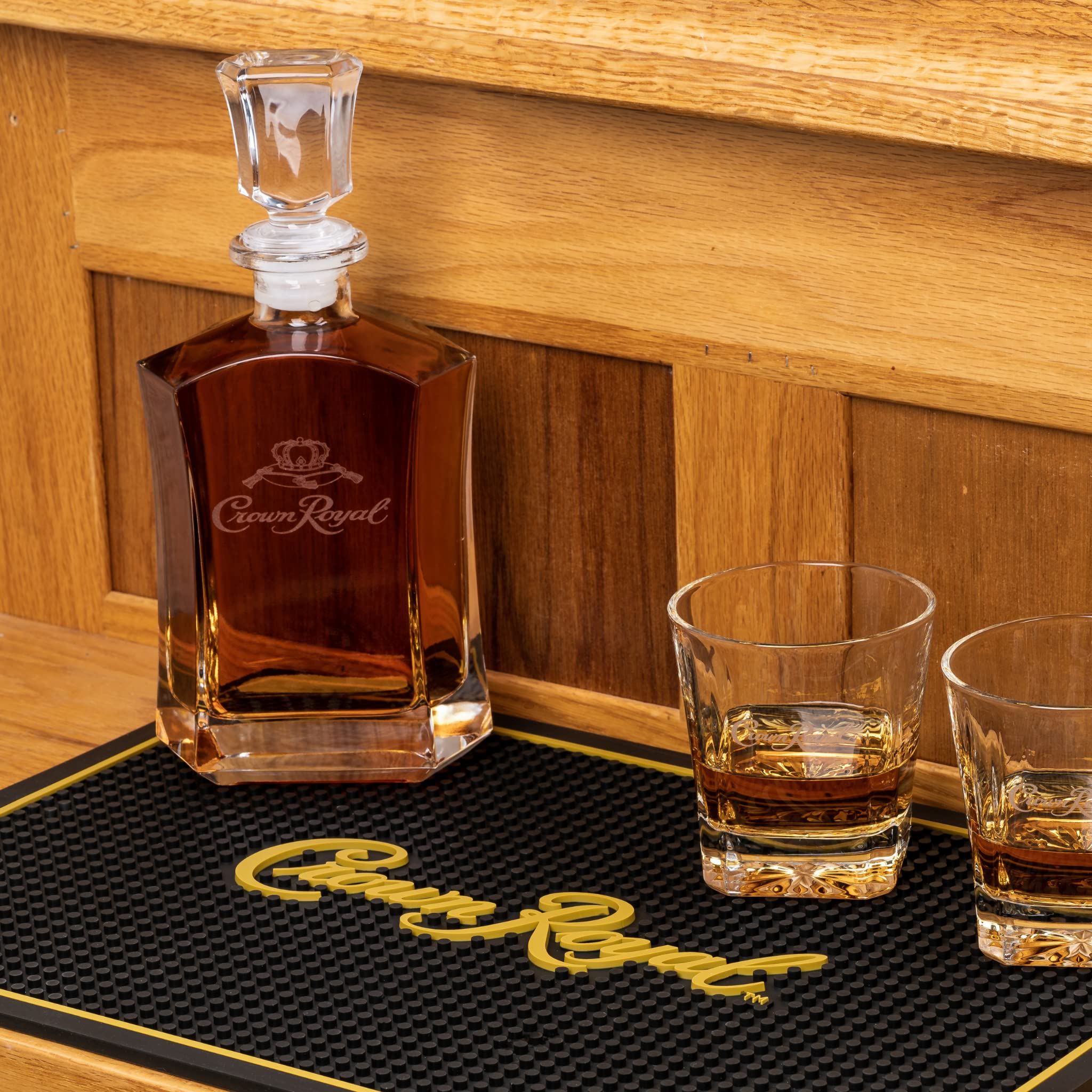 LORD'S ROCKS Crown Royal Bar Mat catches spills to simplify cleanup.
