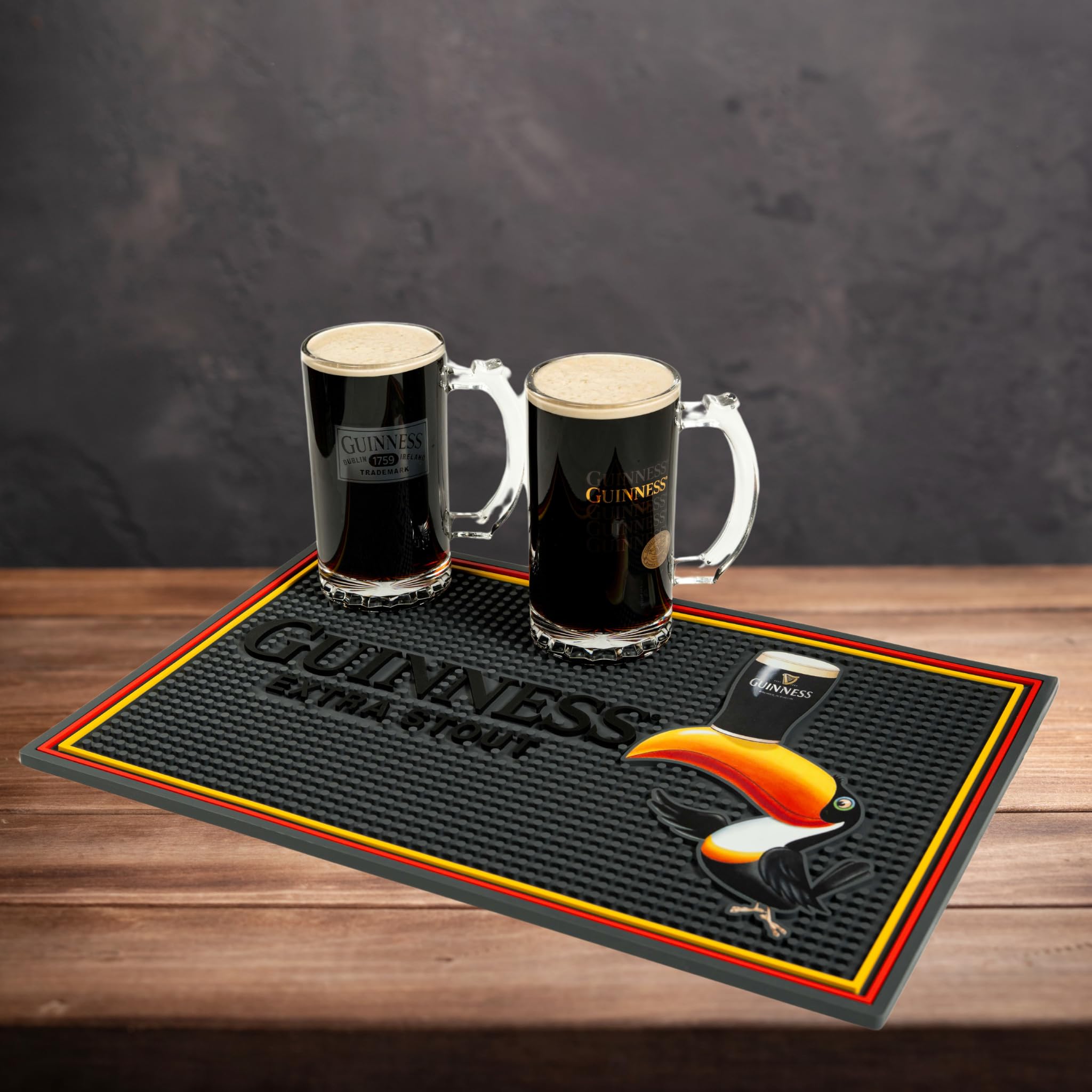 Generous 18x12 inch size protects countertops in home bars.