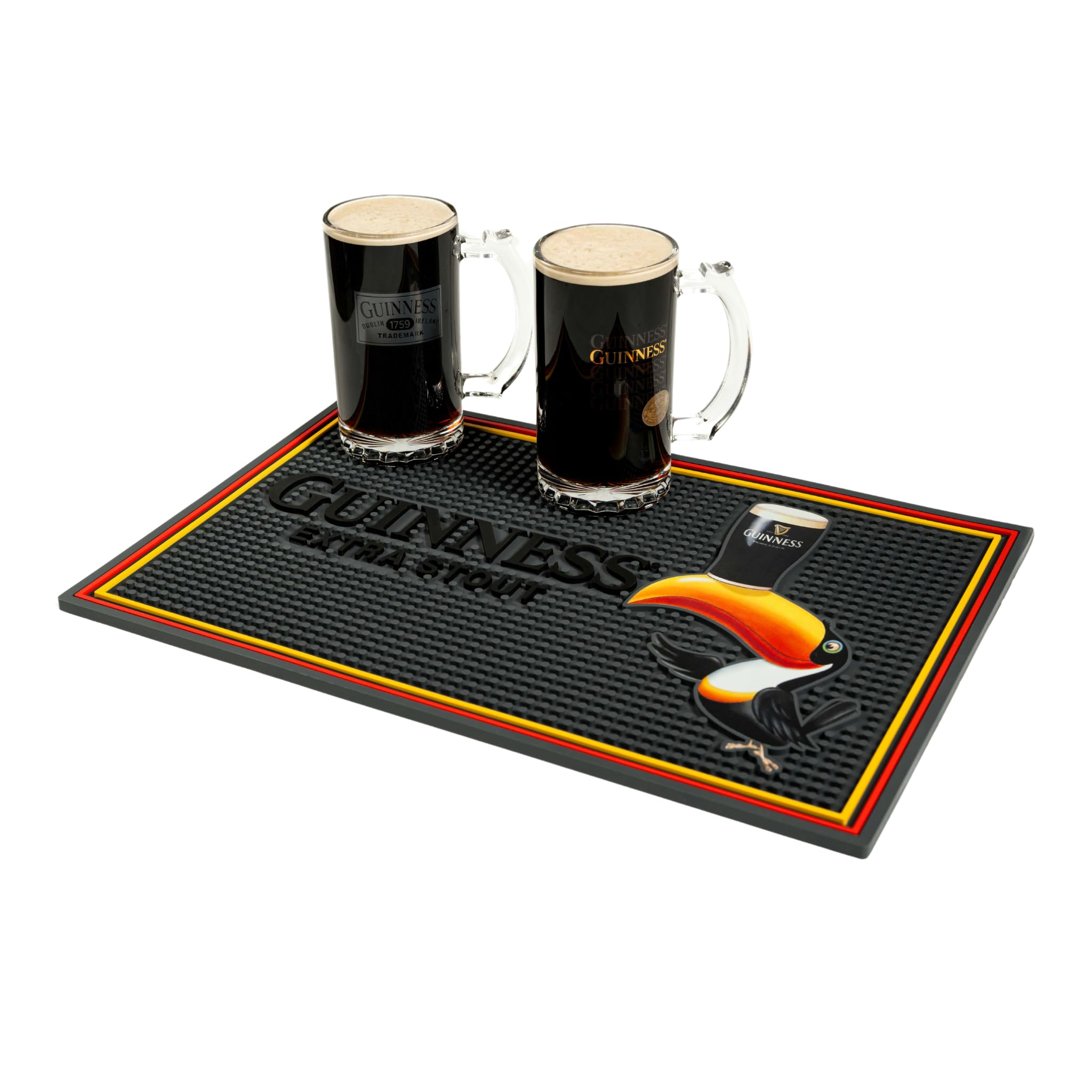LORD'S ROCKS Guinness bar mat is dishwasher-safe for easy cleanup.