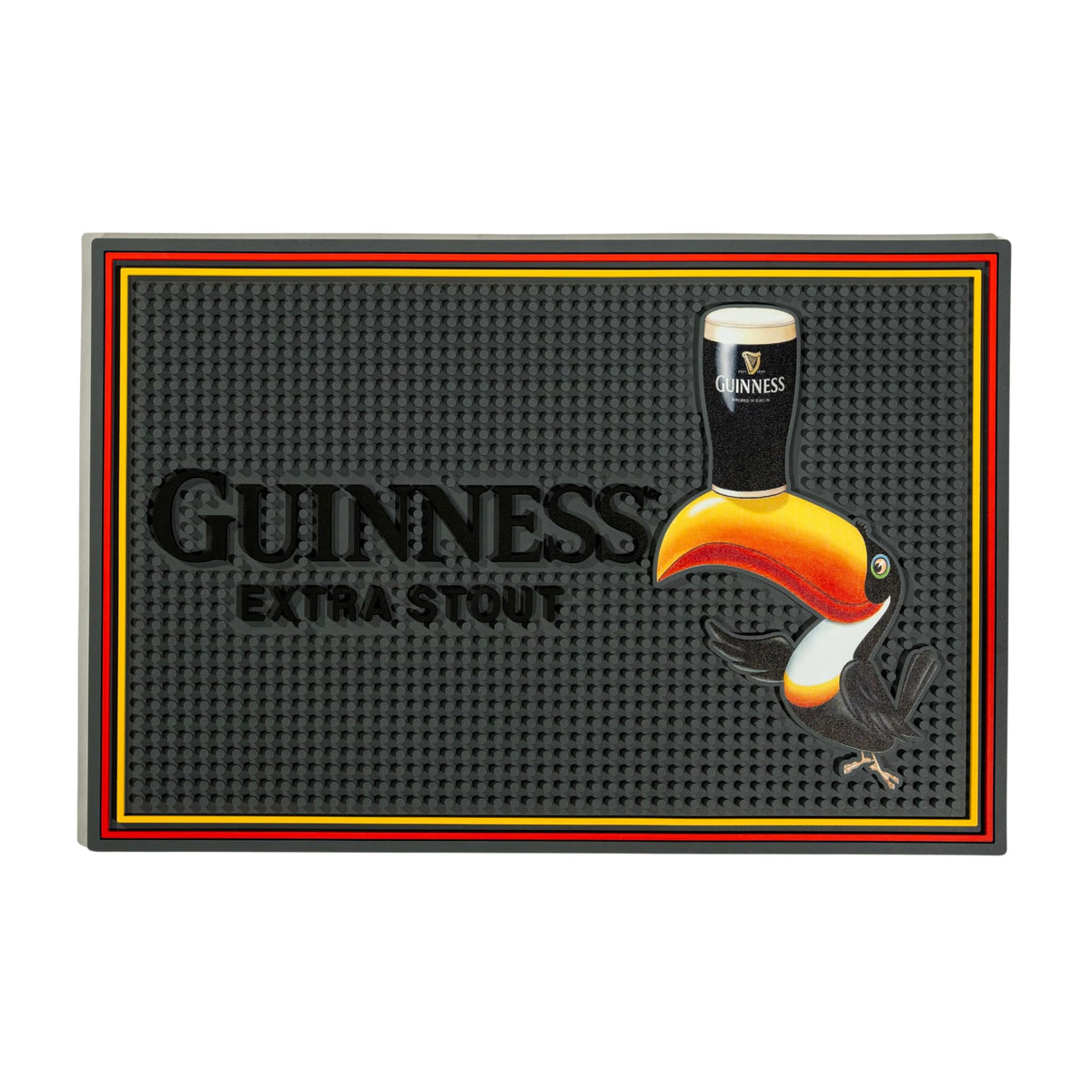 LORD'S ROCKS Guinness bar mat with Gilroy toucan artwork for vintage pub charm.