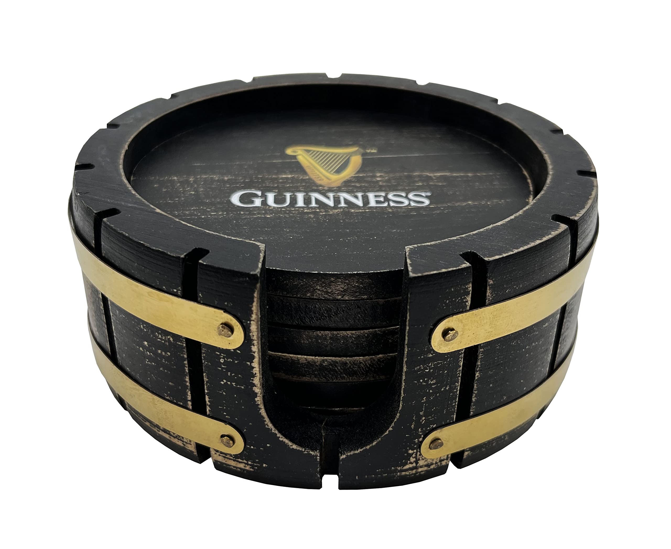LORD'S ROCKS beer barrel wood holder adds rustic charm while storing coasters neatly.