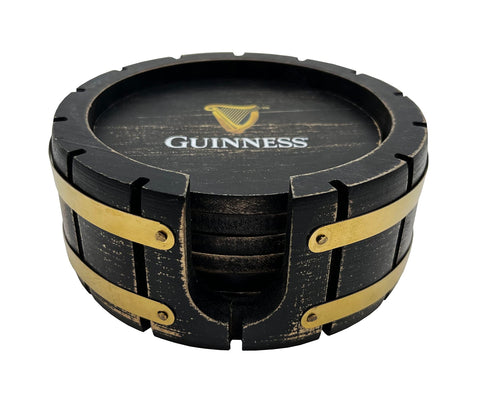 LORD'S ROCKS beer barrel wood holder adds rustic charm while storing coasters neatly.