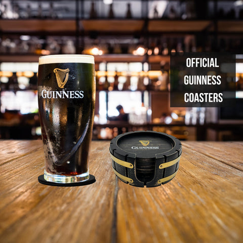 Close-up shows durable wood and precise Guinness branding for everyday use.