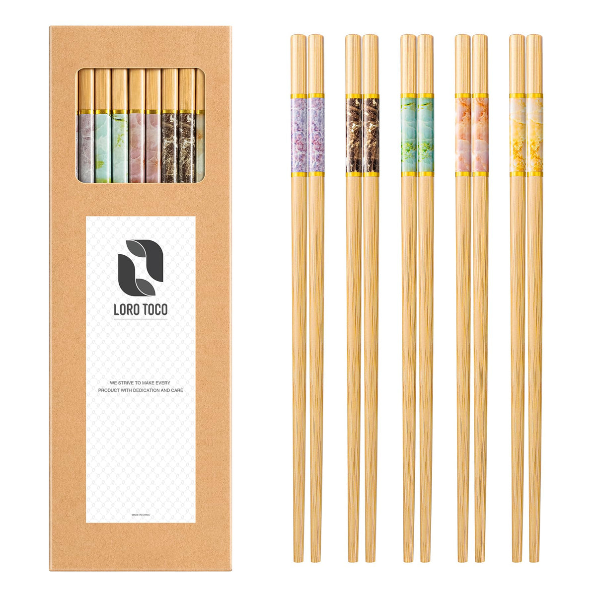 LOROTOCO bamboo chopsticks with anti-slip grip for easy, confident dining