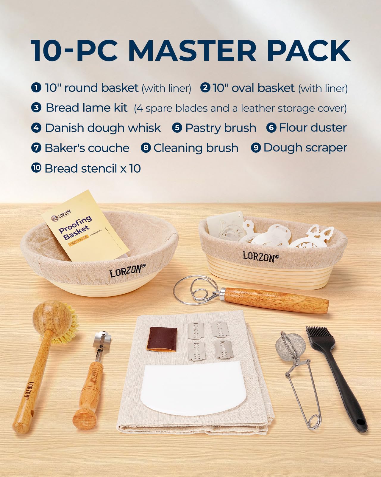 Lorzon banneton oval 10-inch proofing basket enhances volume and shaping for sourdough.