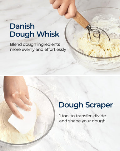 Lorzon flour-duster keeps flour light for smooth proofing surfaces.